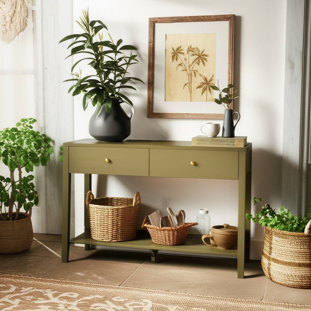 TABLE ONE AIOT! ver.-FOREST GREEN × CAMO Avery Console Table in Olive Green | Modern Farmhouse – Alpine