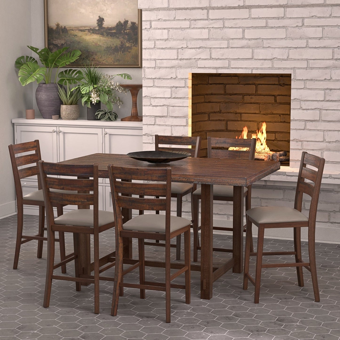 Emery Pub Height Dining Table, Walnut - Alpine Furniture