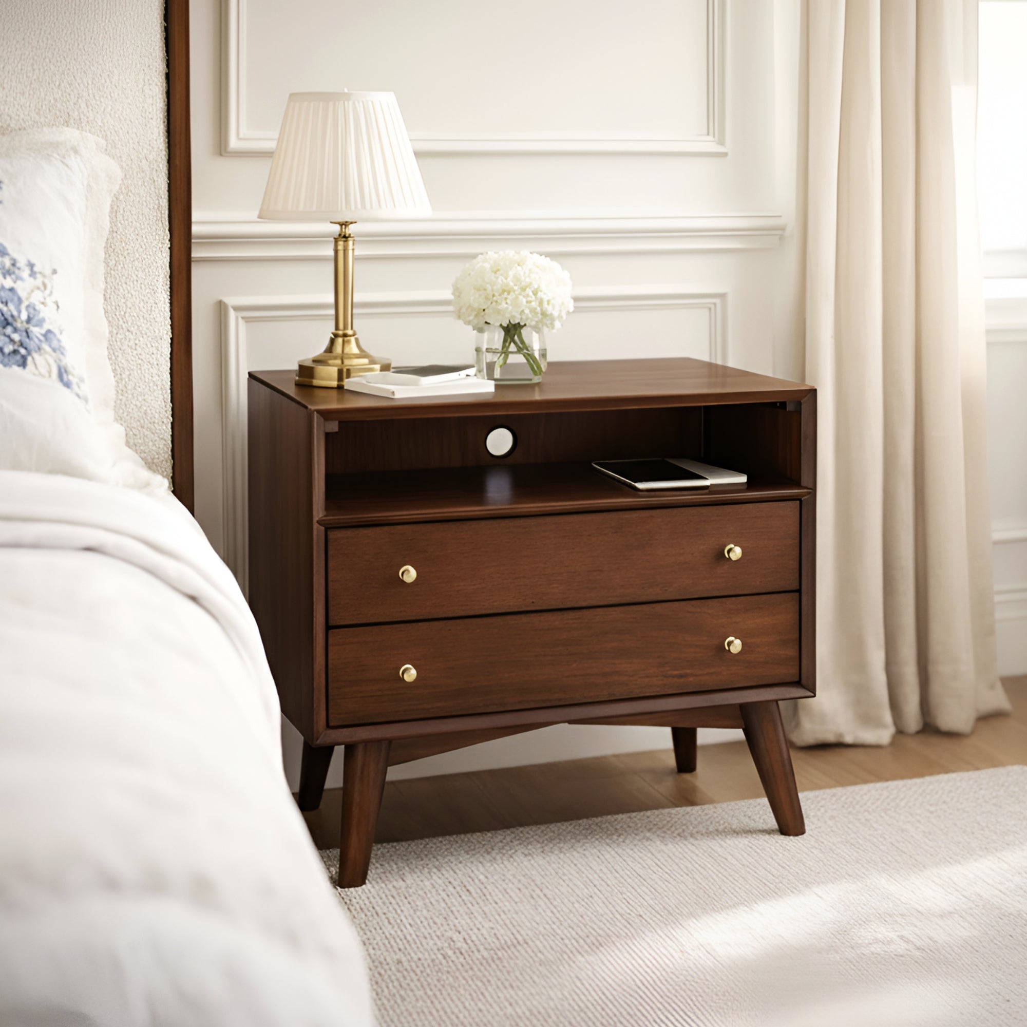 Flynn Large Nightstand, Walnut – Alpine Furniture