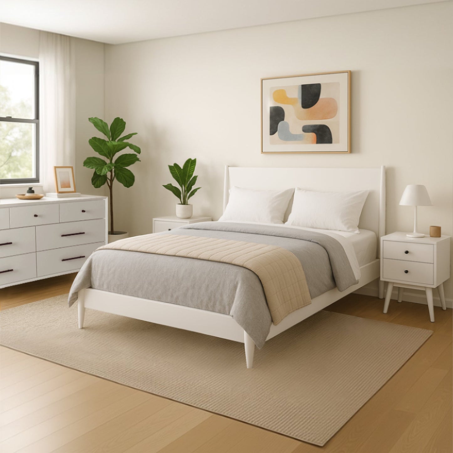 Flynn Panel Bed, White - Alpine Furniture