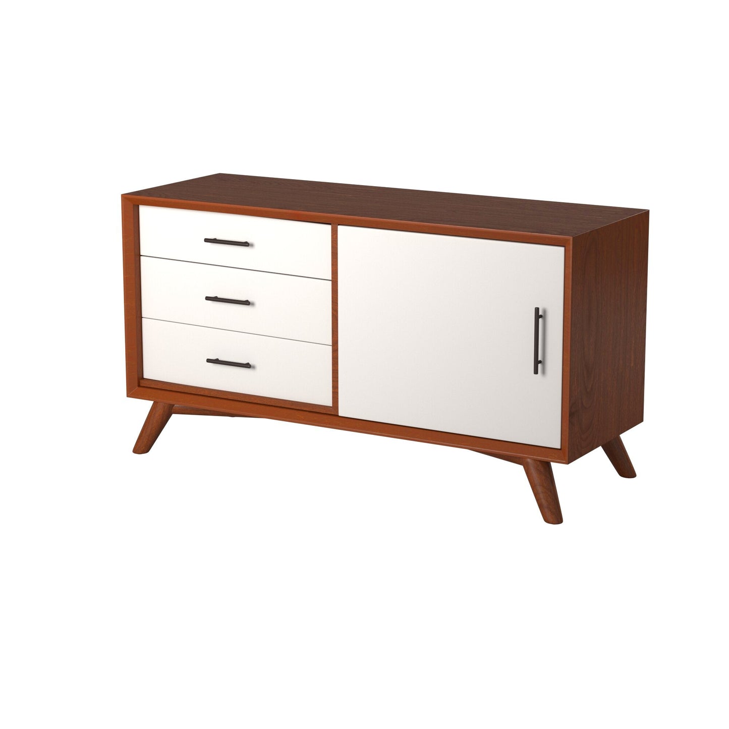 Flynn Small TV Console, Acorn/White - Alpine Furniture