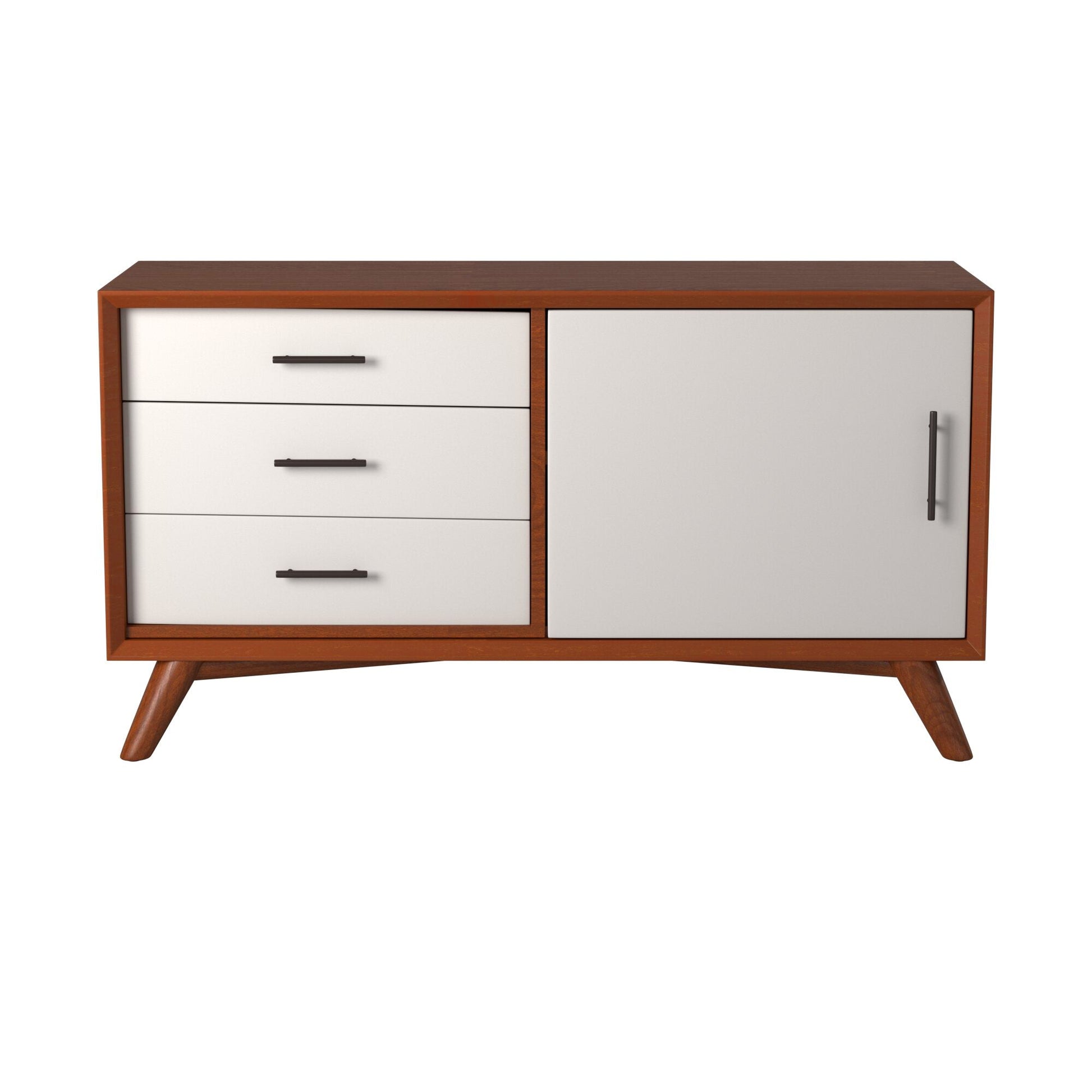 Flynn Small TV Console, Acorn/White - Alpine Furniture
