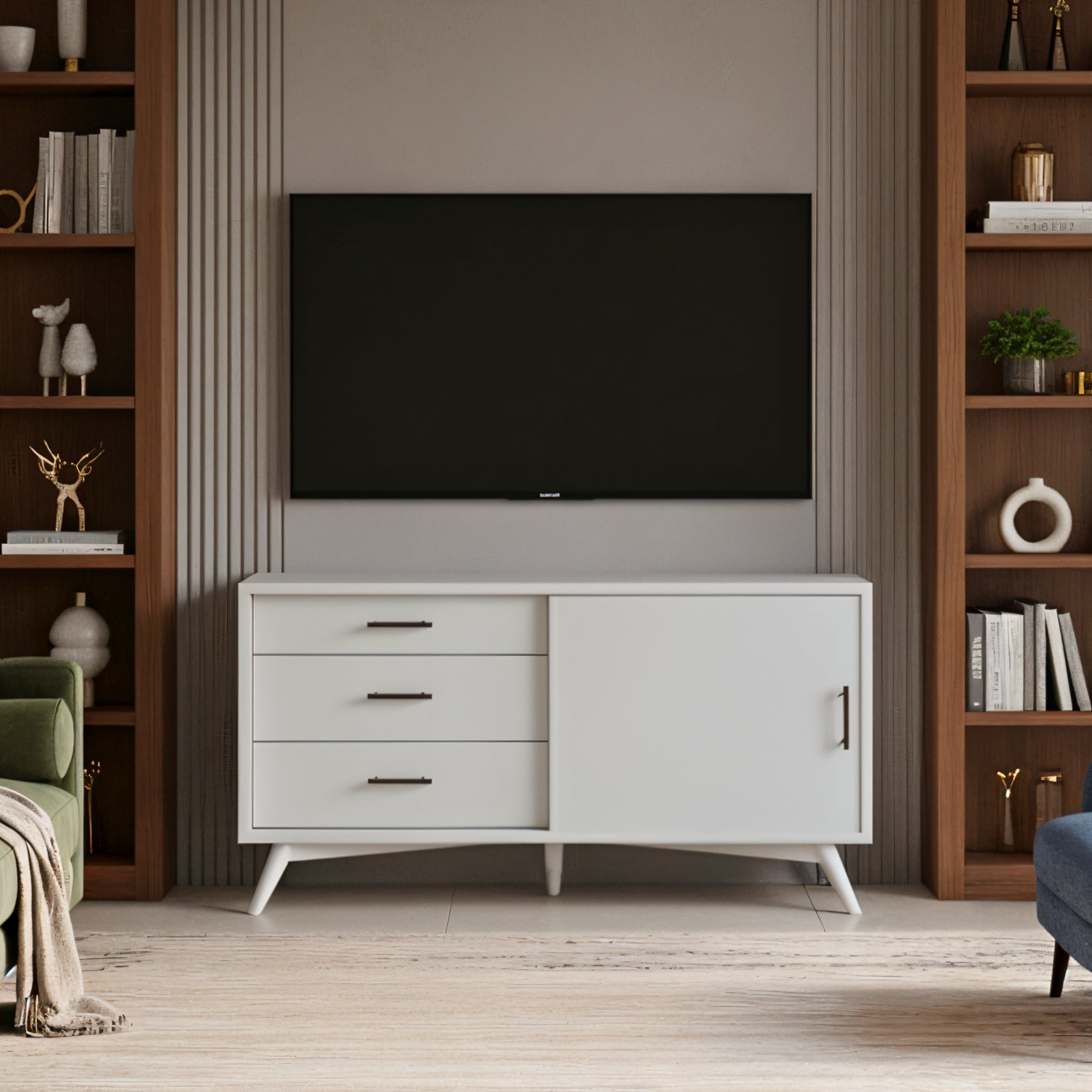 Flynn Small TV Console, White – Alpine Furniture