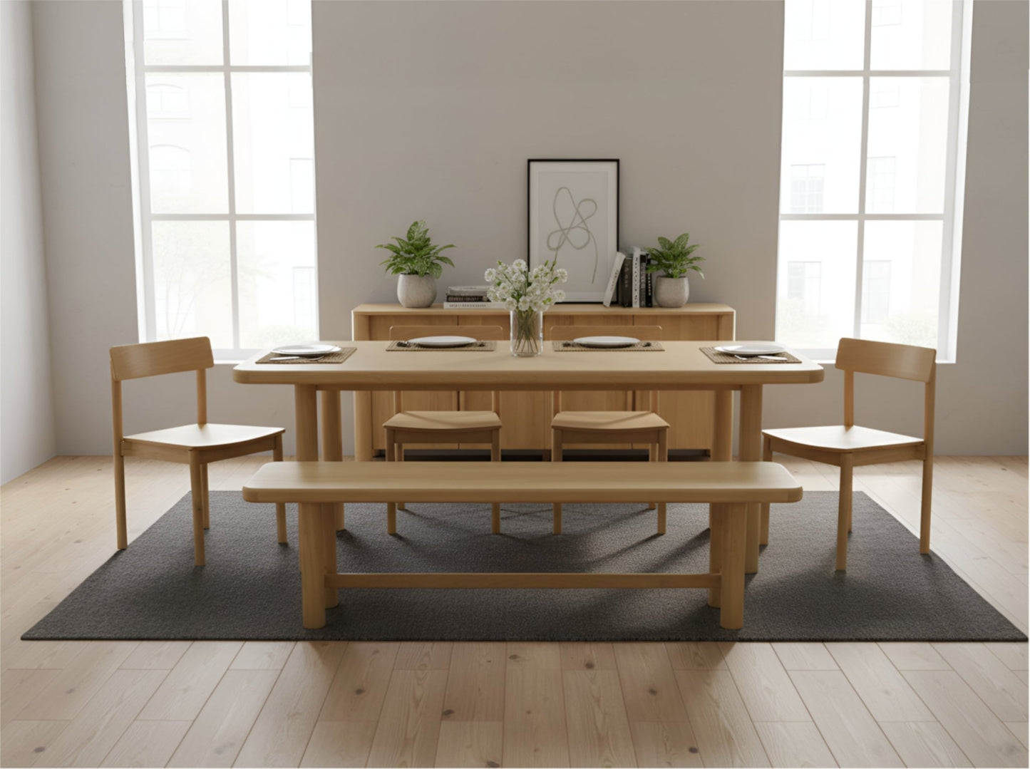Hudson Dining Bench, Light Oak - Alpine Furniture
