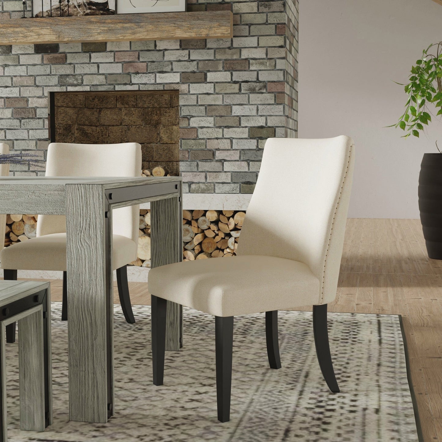Live Edge Parson Chairs, Cream/Black - Alpine Furniture