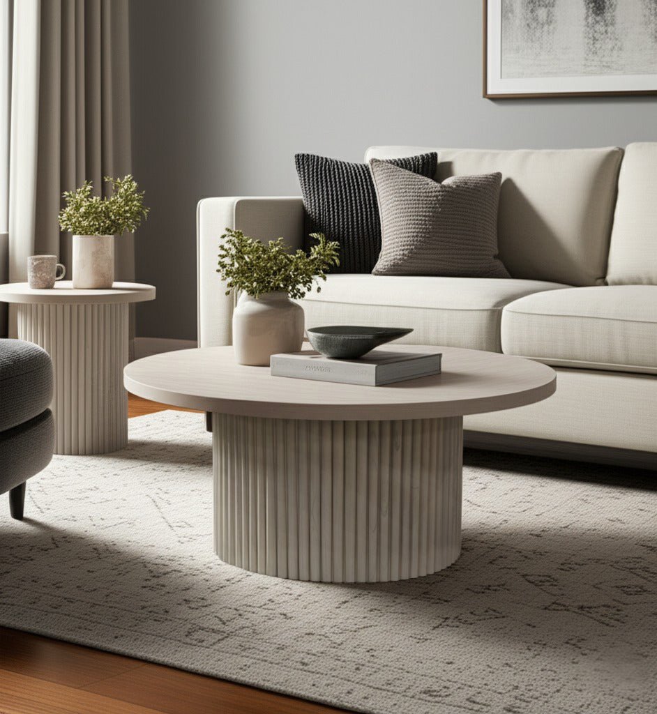 Reba Round Cocktail Table, White Wash - Alpine Furniture