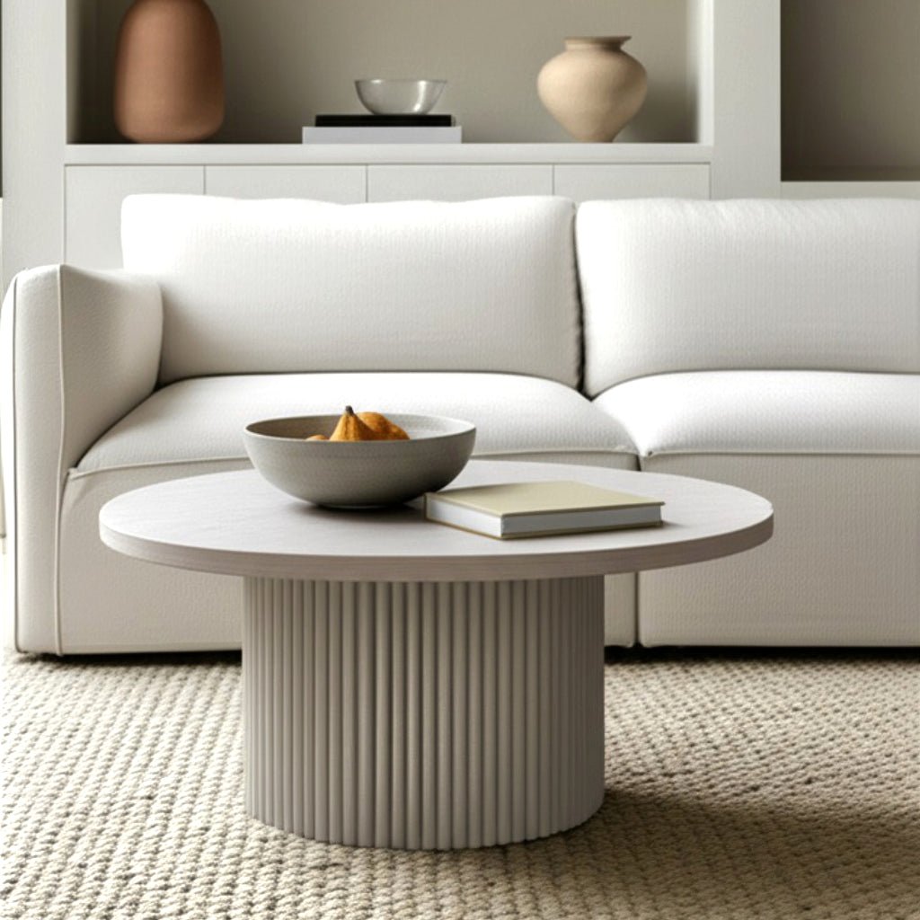 Reba Round Cocktail Table, White Wash - Alpine Furniture