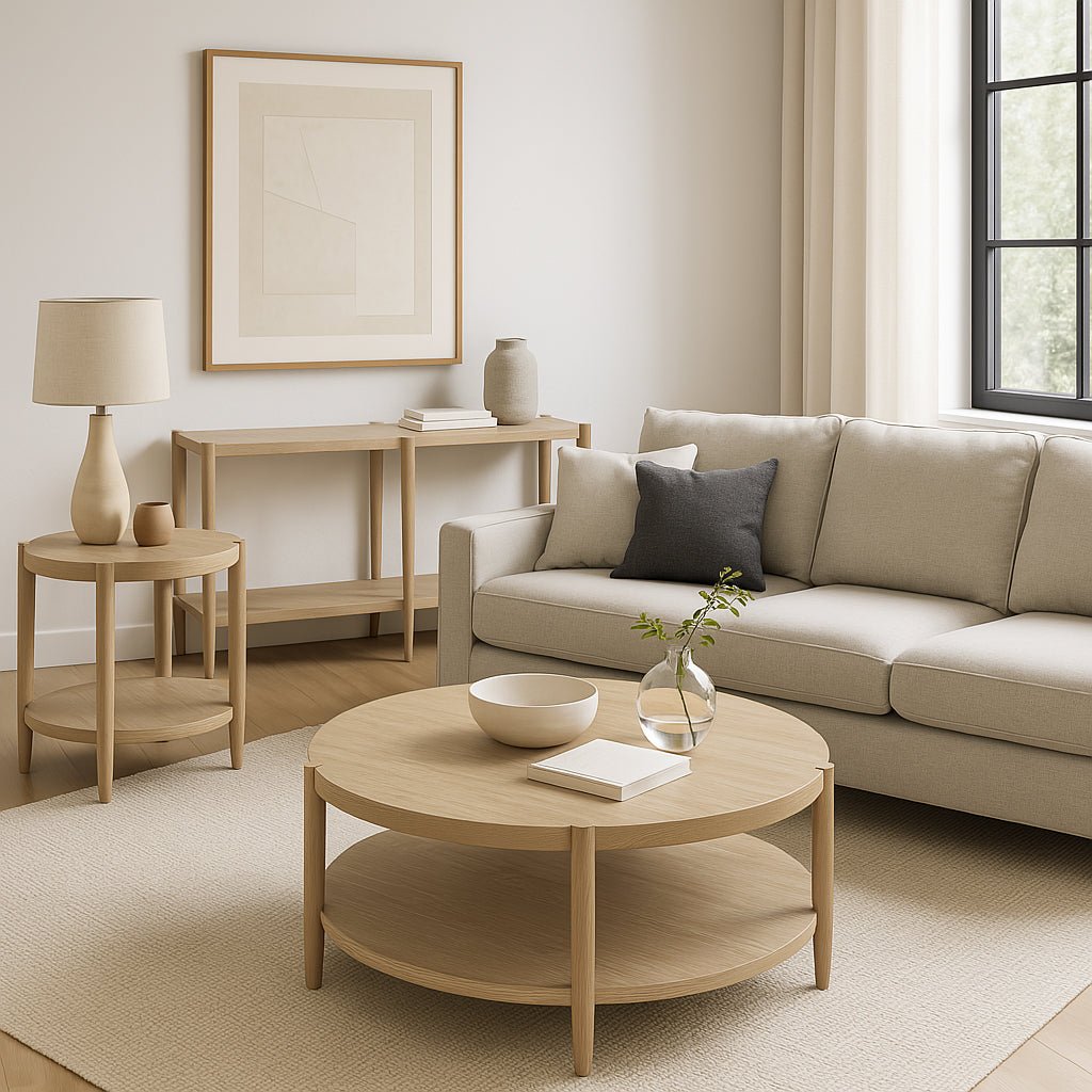 Sinclair Round Coffee Table, Natural - Alpine Furniture