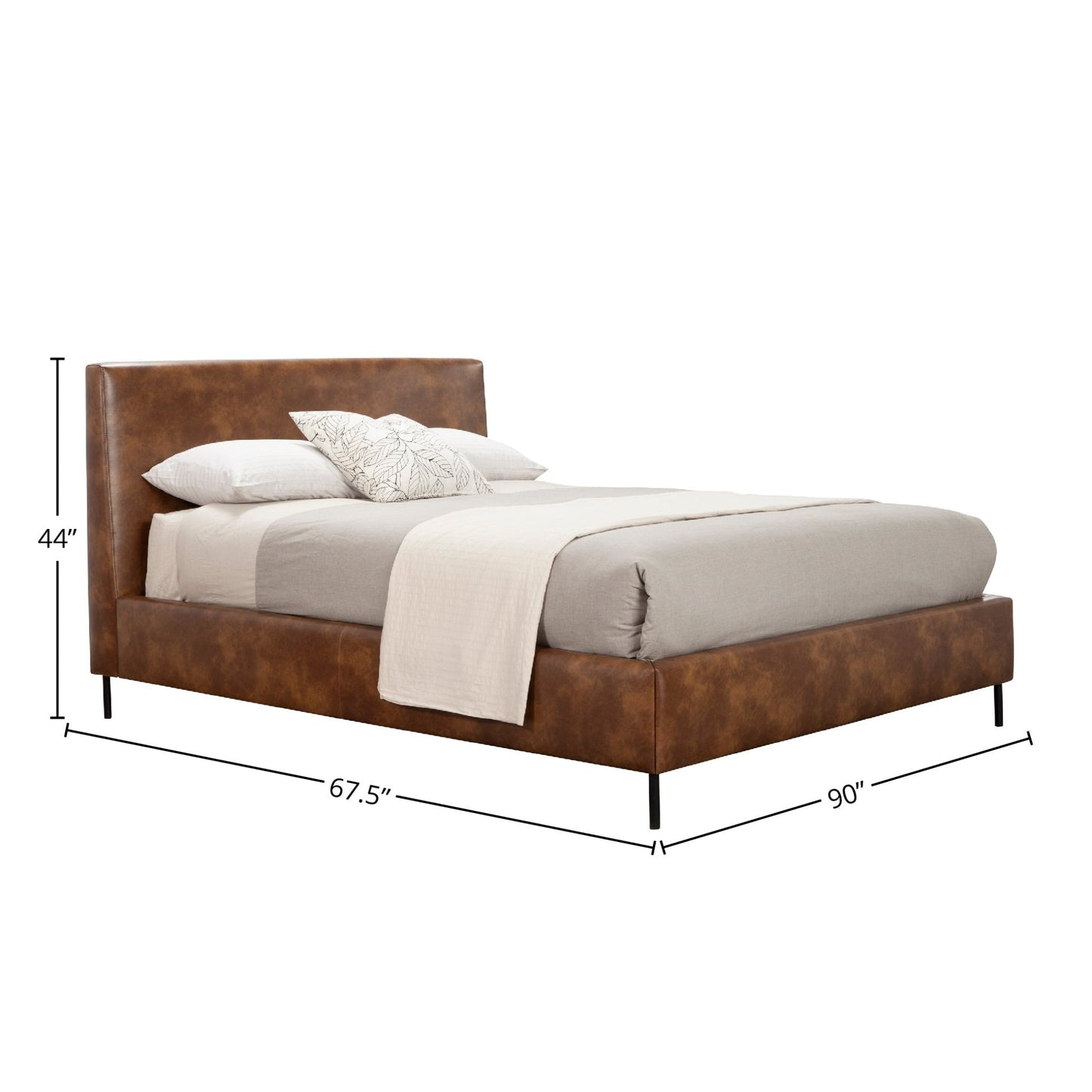 Sophia Faux Leather Platform Bed, Brown - Alpine Furniture