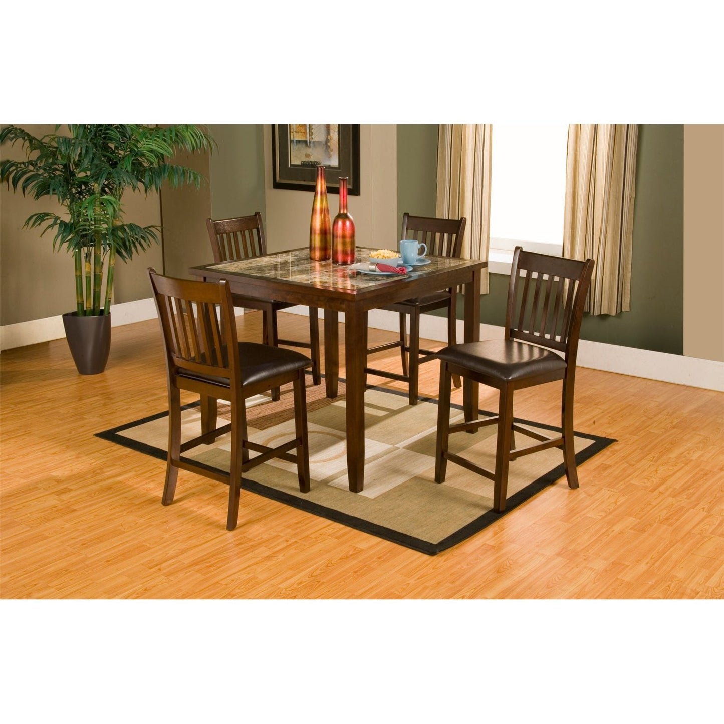 Capitola Faux Marble 5 Piece Pub Set, Espresso - Alpine Furniture