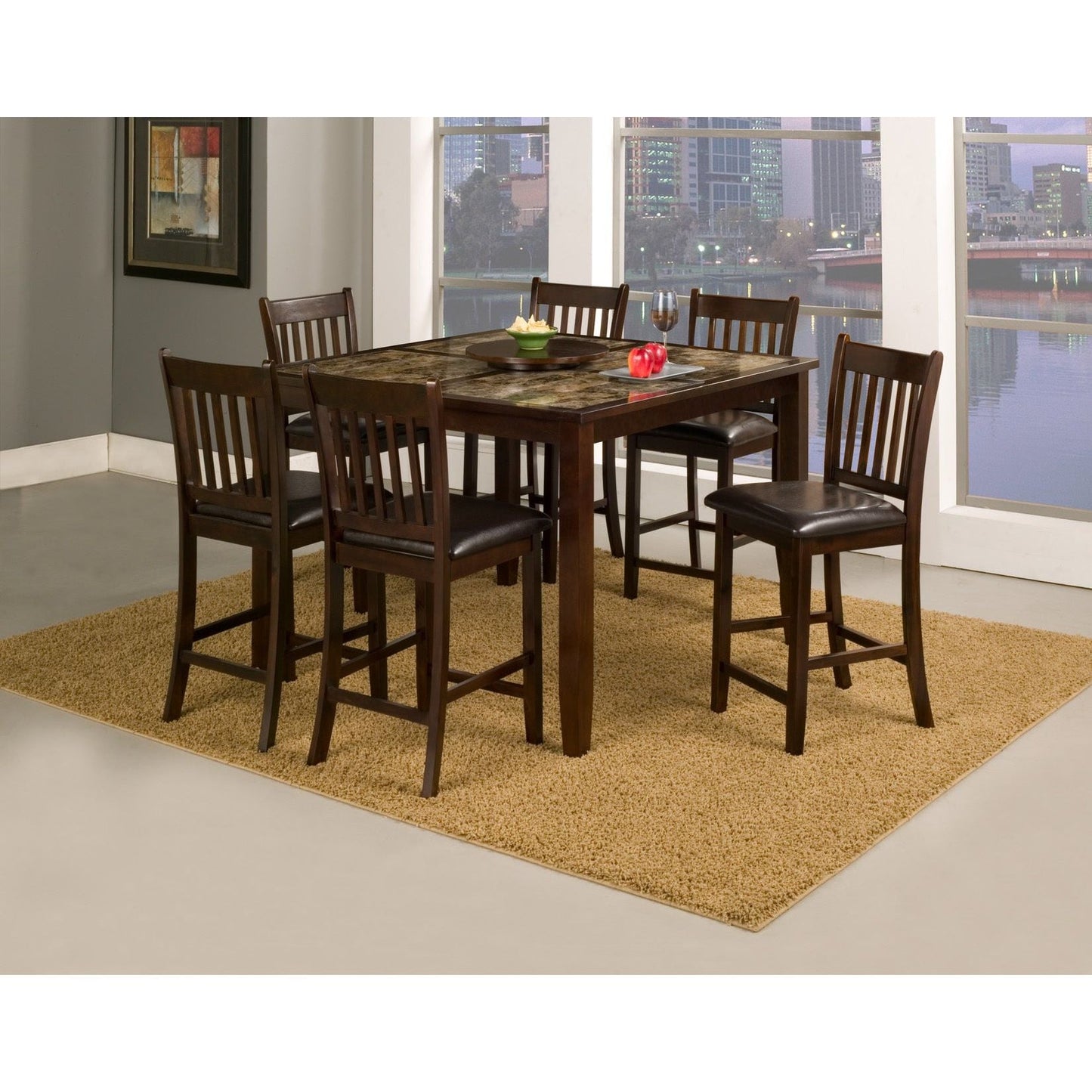 Capitola Faux Marble Large Pub Table, Espresso - Alpine Furniture