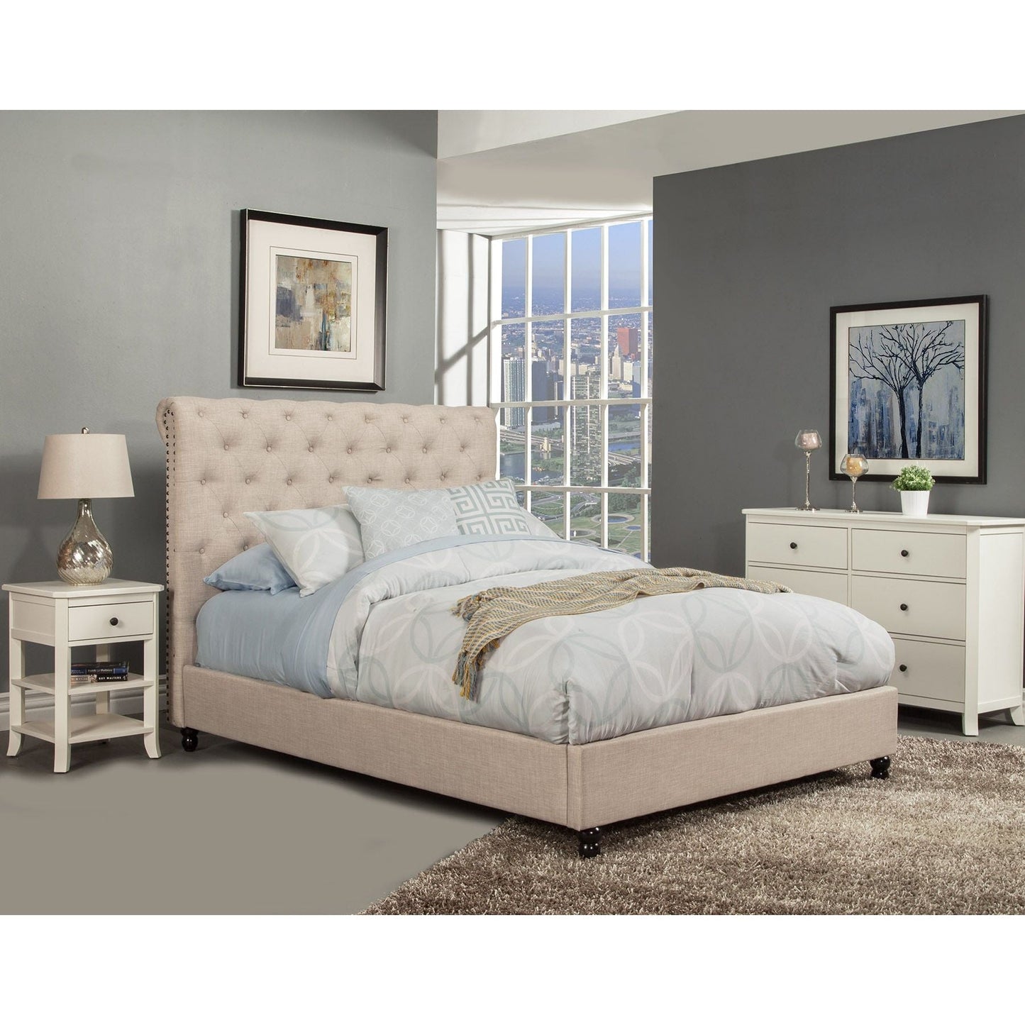 Chloe Queen Bed, Light Grey - Alpine Furniture