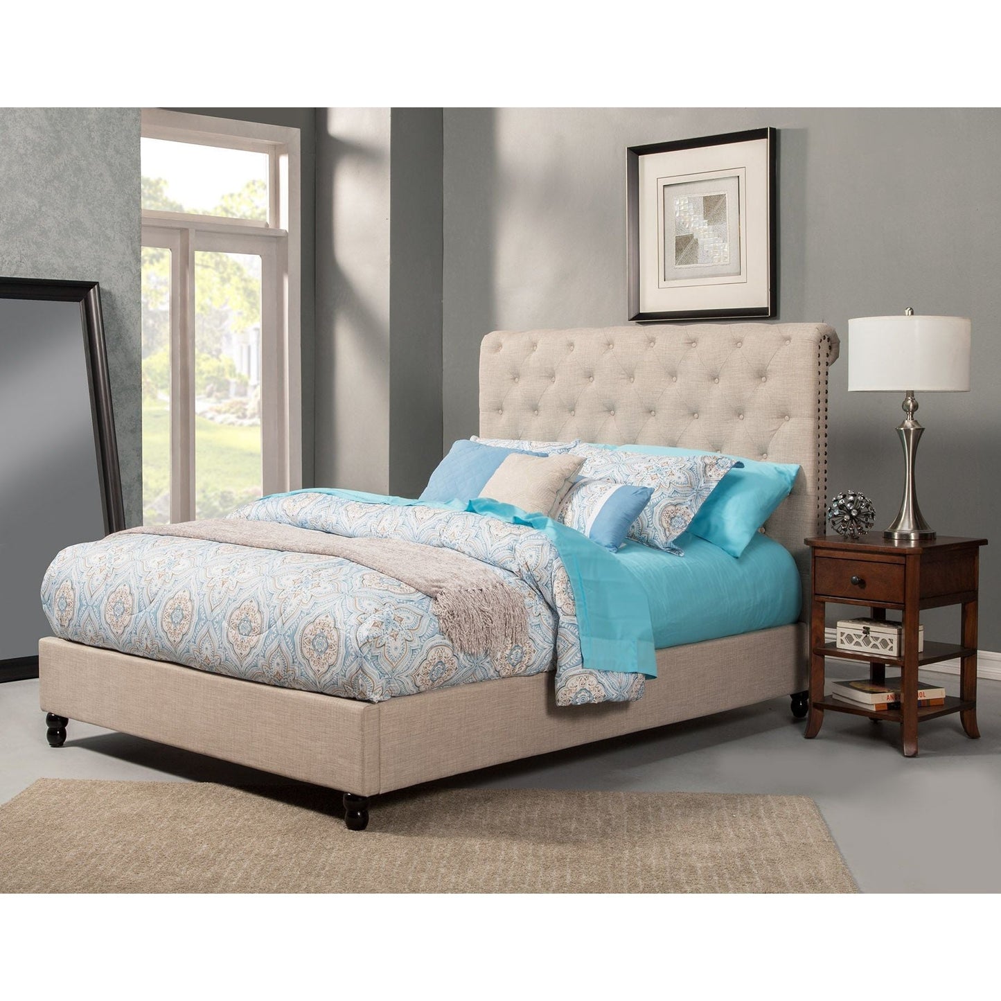 Chloe Queen Bed, Light Grey - Alpine Furniture