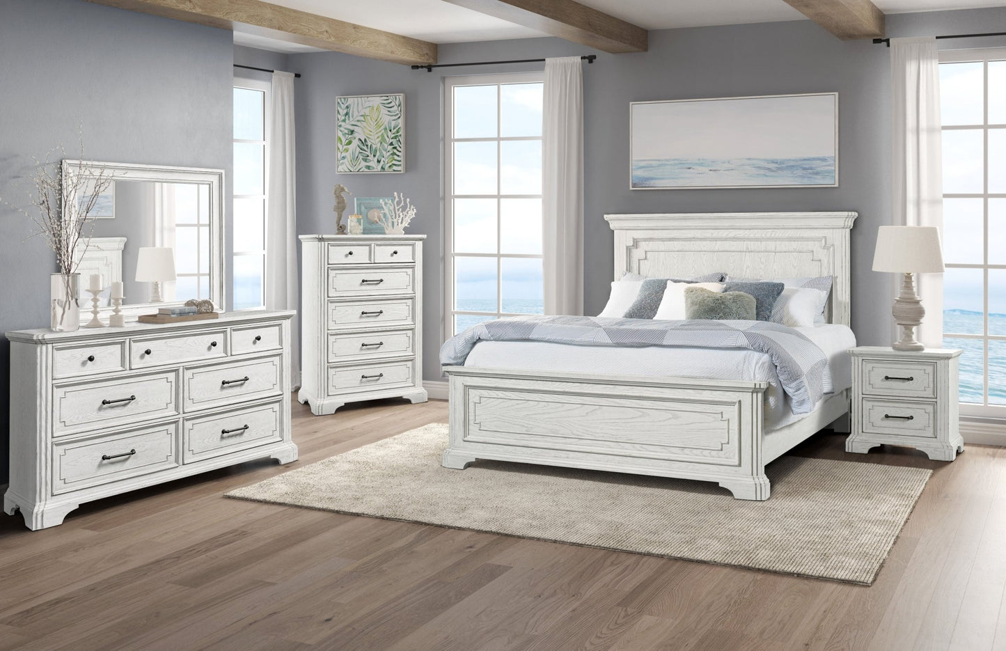 Clara Panel Bed, White Mist - Alpine Furniture