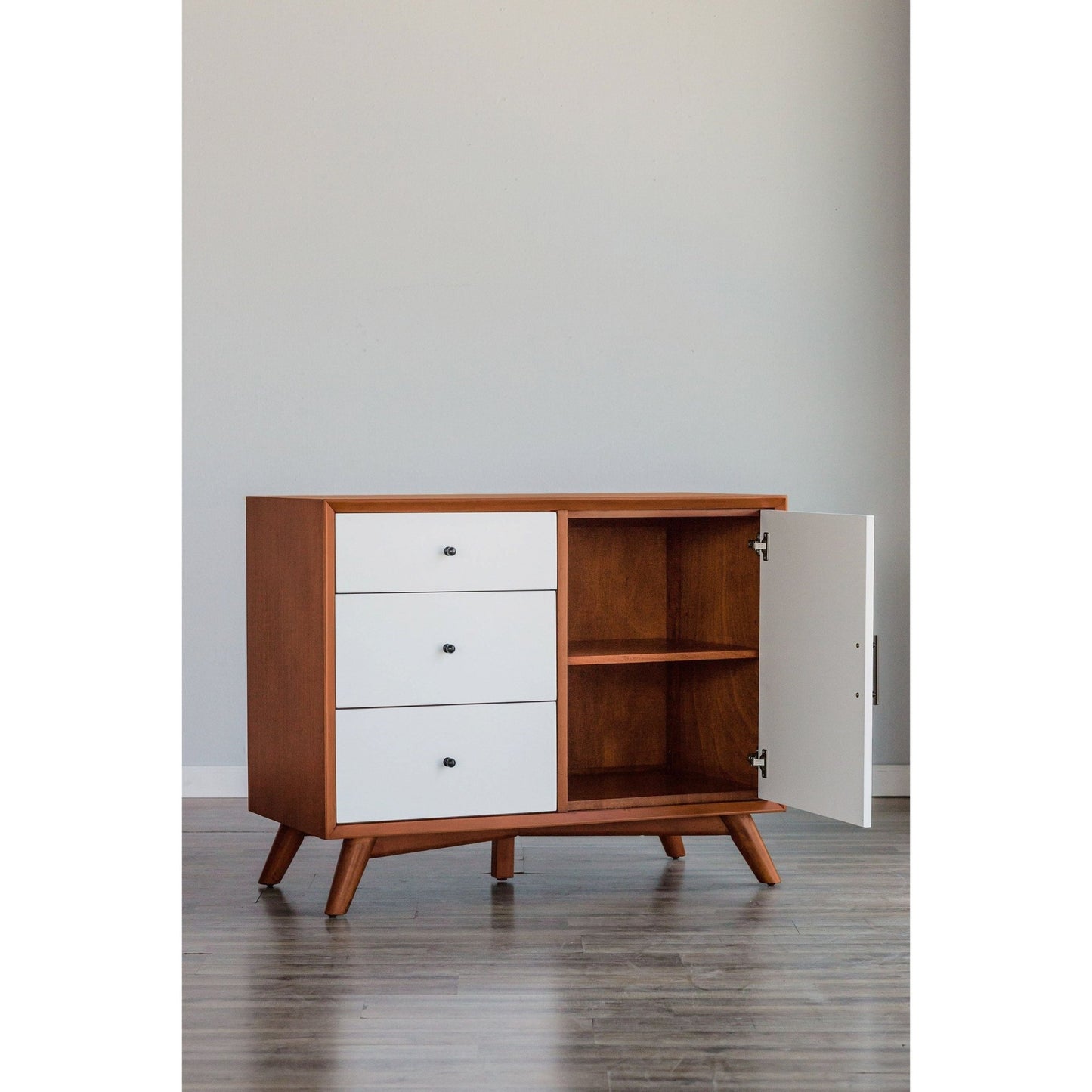 Flynn Accent Cabinet, Acorn/White - Alpine Furniture