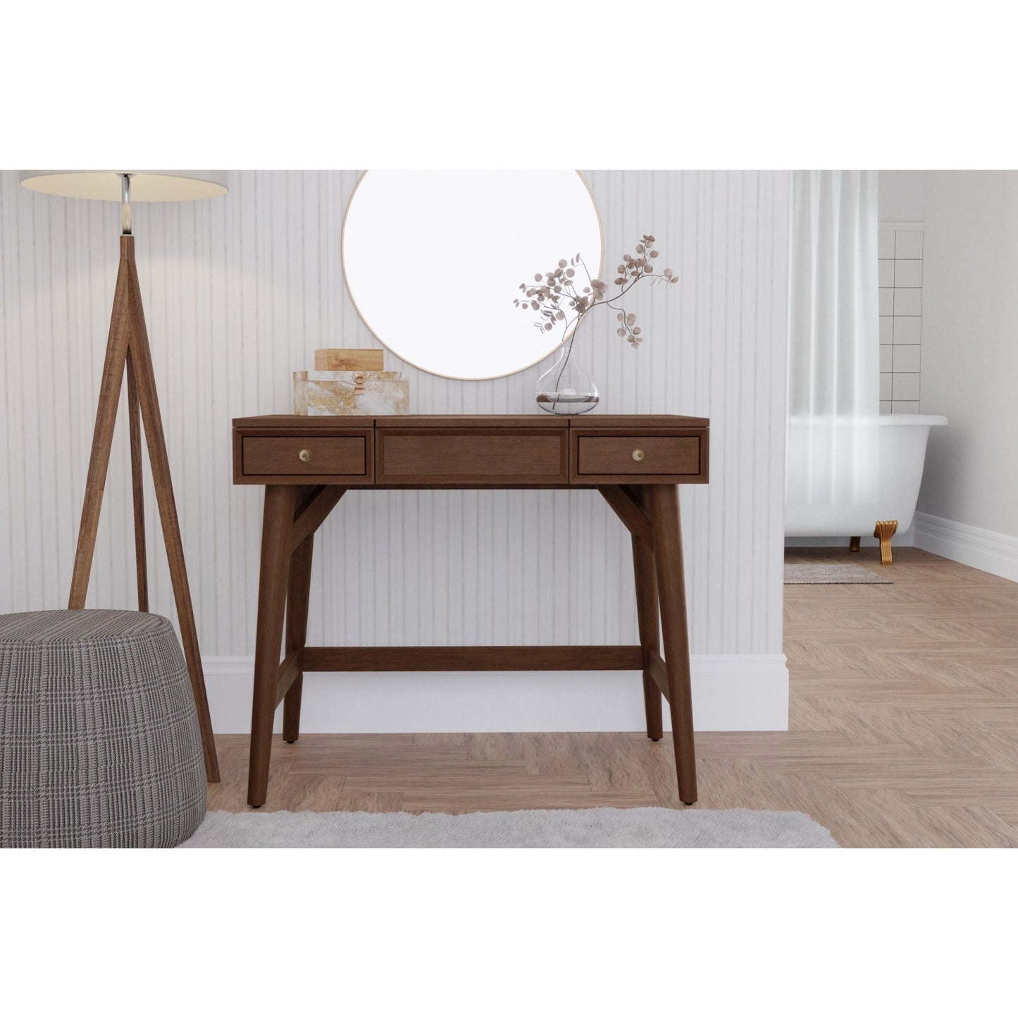 Flynn Bedroom Vanity, Walnut - Alpine Furniture