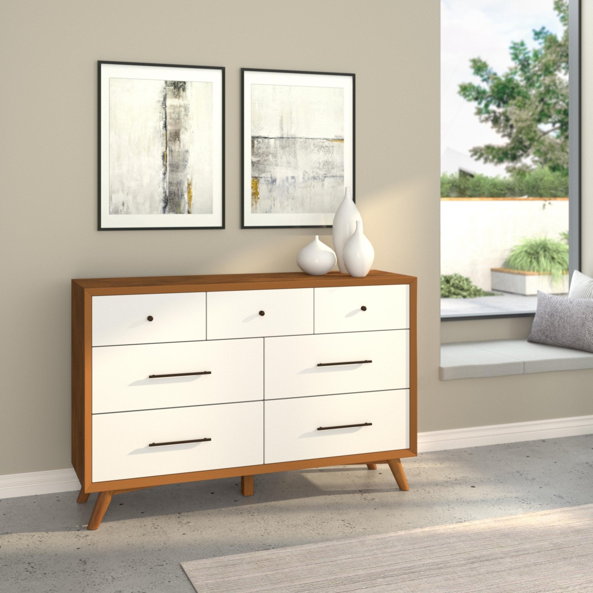 Alpine Furniture Flynn 7 Drawer Dresser - Acorn & White Alpine Furniture Flynn 7 Drawer Dresser - Acorn & White