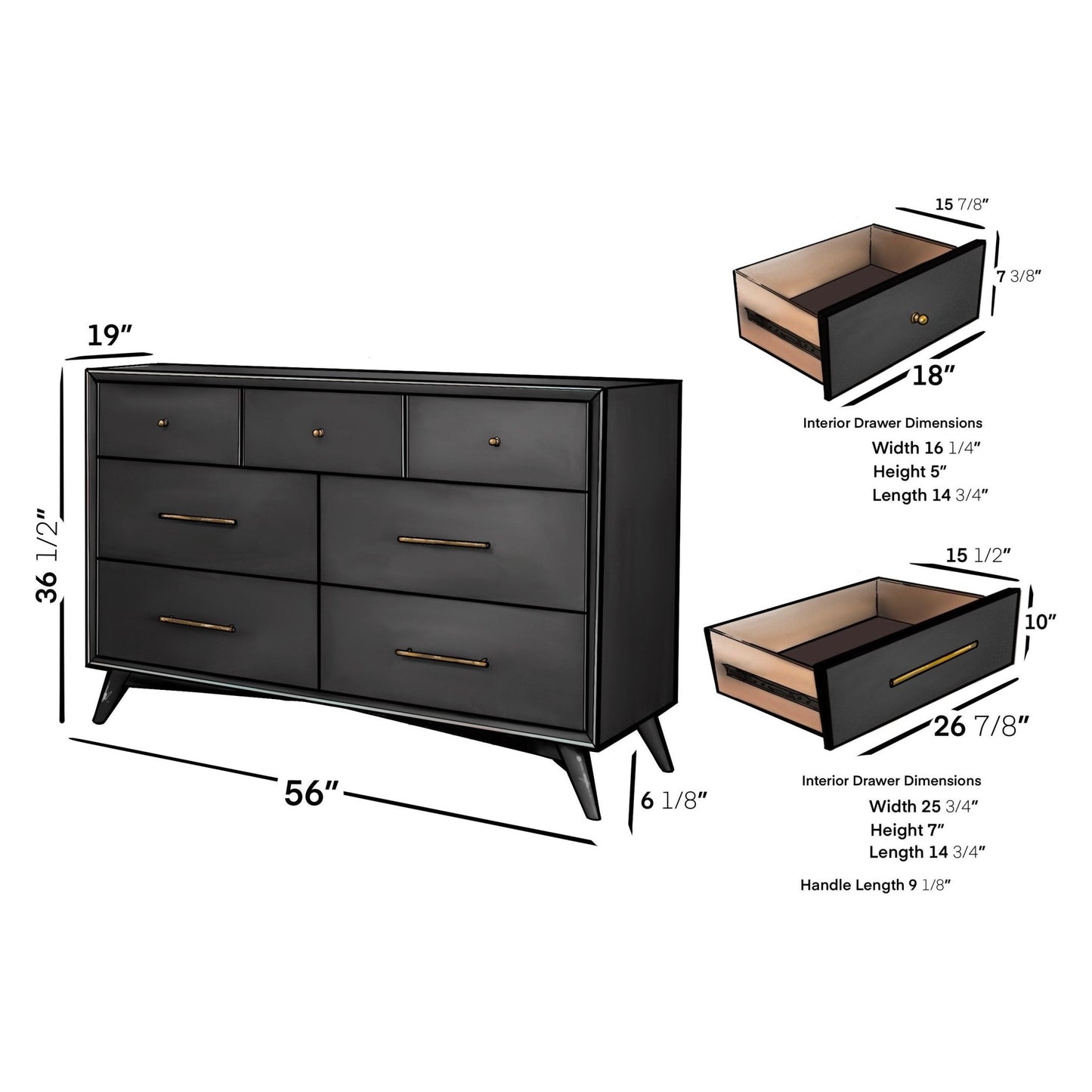 Flynn Dresser, Black - Alpine Furniture