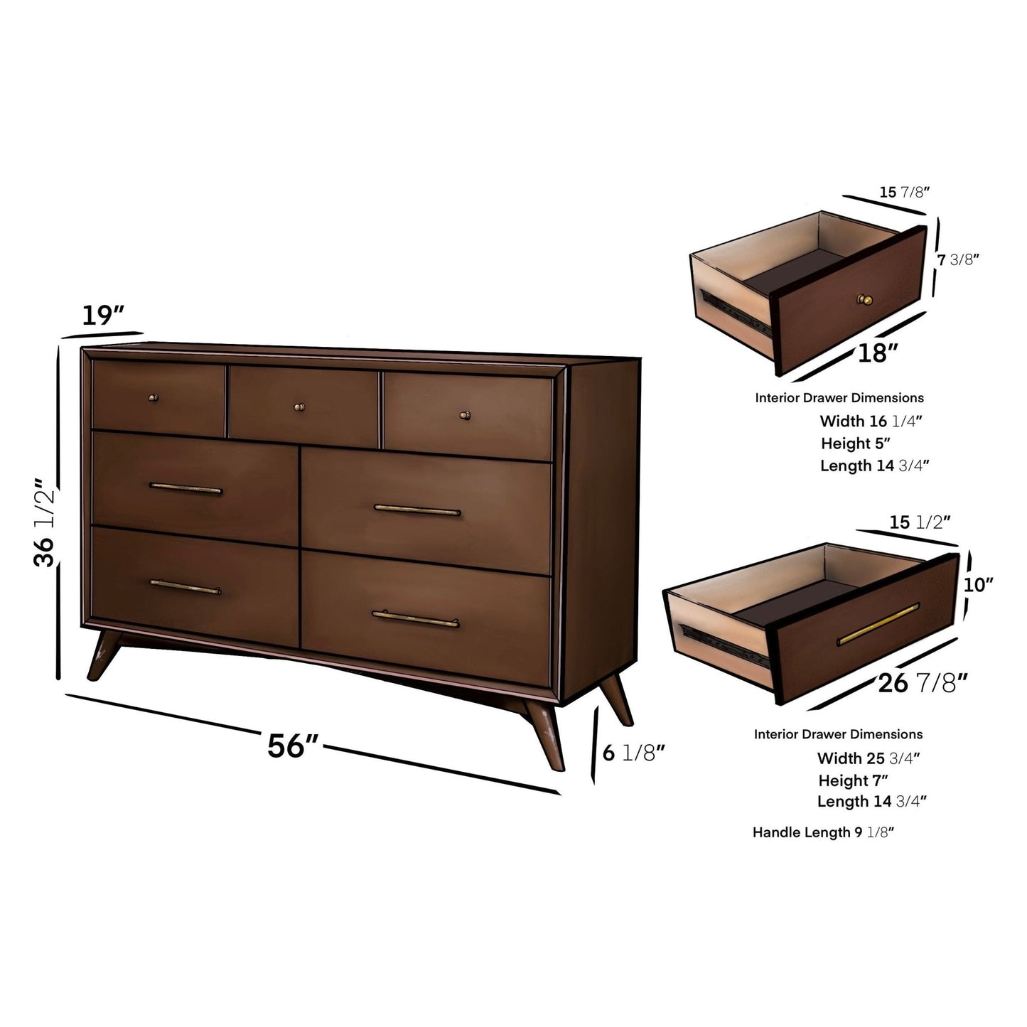 Flynn Dresser, Walnut - Alpine Furniture