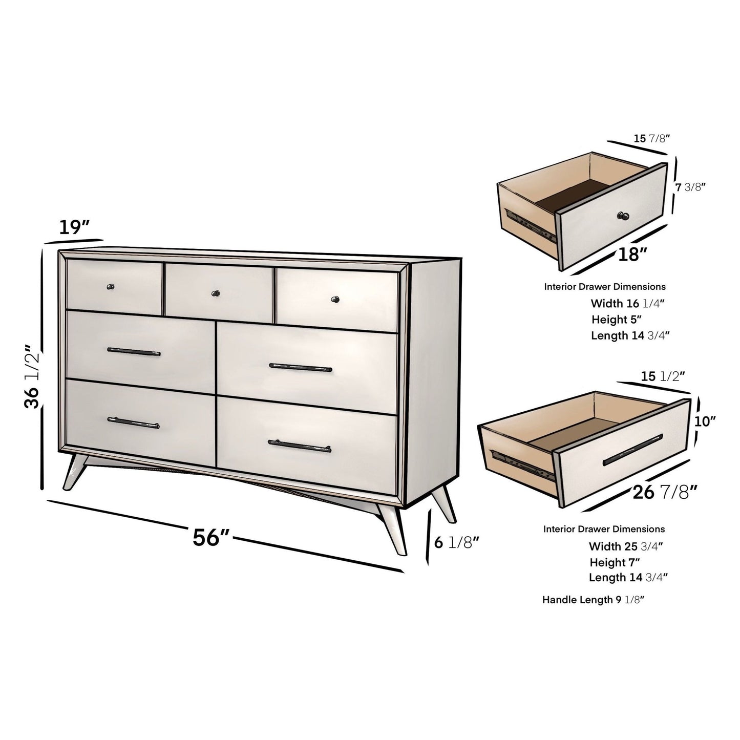 Flynn Dresser, White - Alpine Furniture