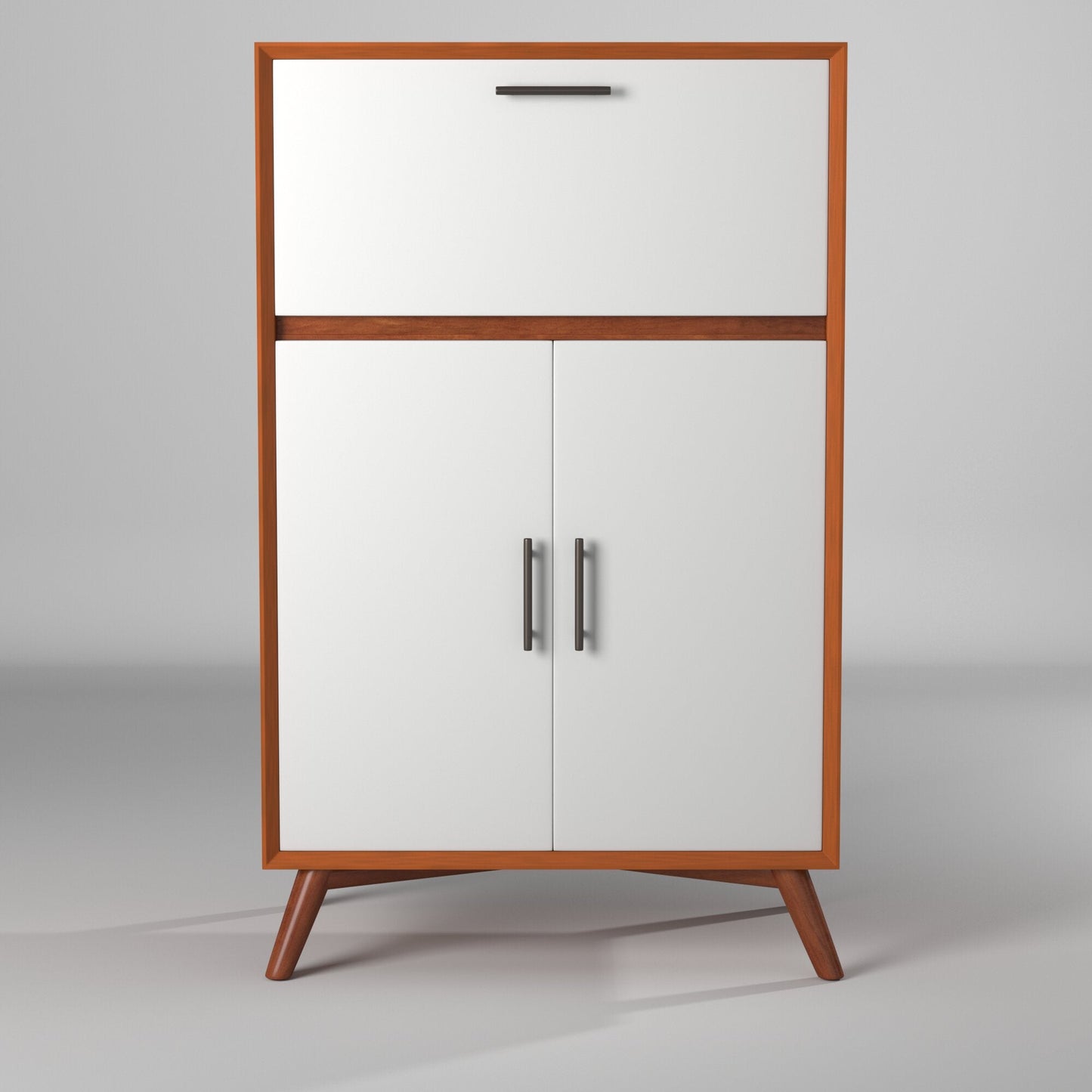 Flynn Large Bar Cabinet, Acorn/White - Alpine Furniture