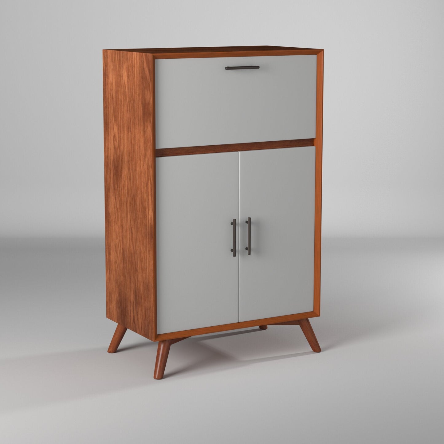 Flynn Large Bar Cabinet, Acorn/White - Alpine Furniture