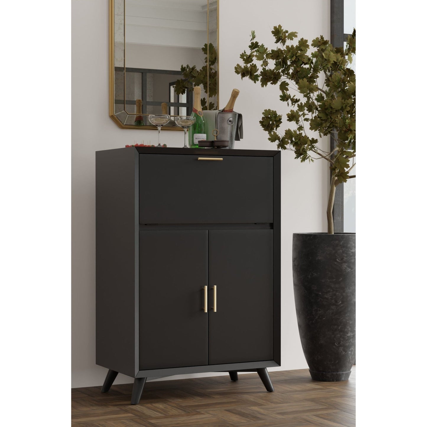 Flynn Large Bar Cabinet, Black - Alpine Furniture