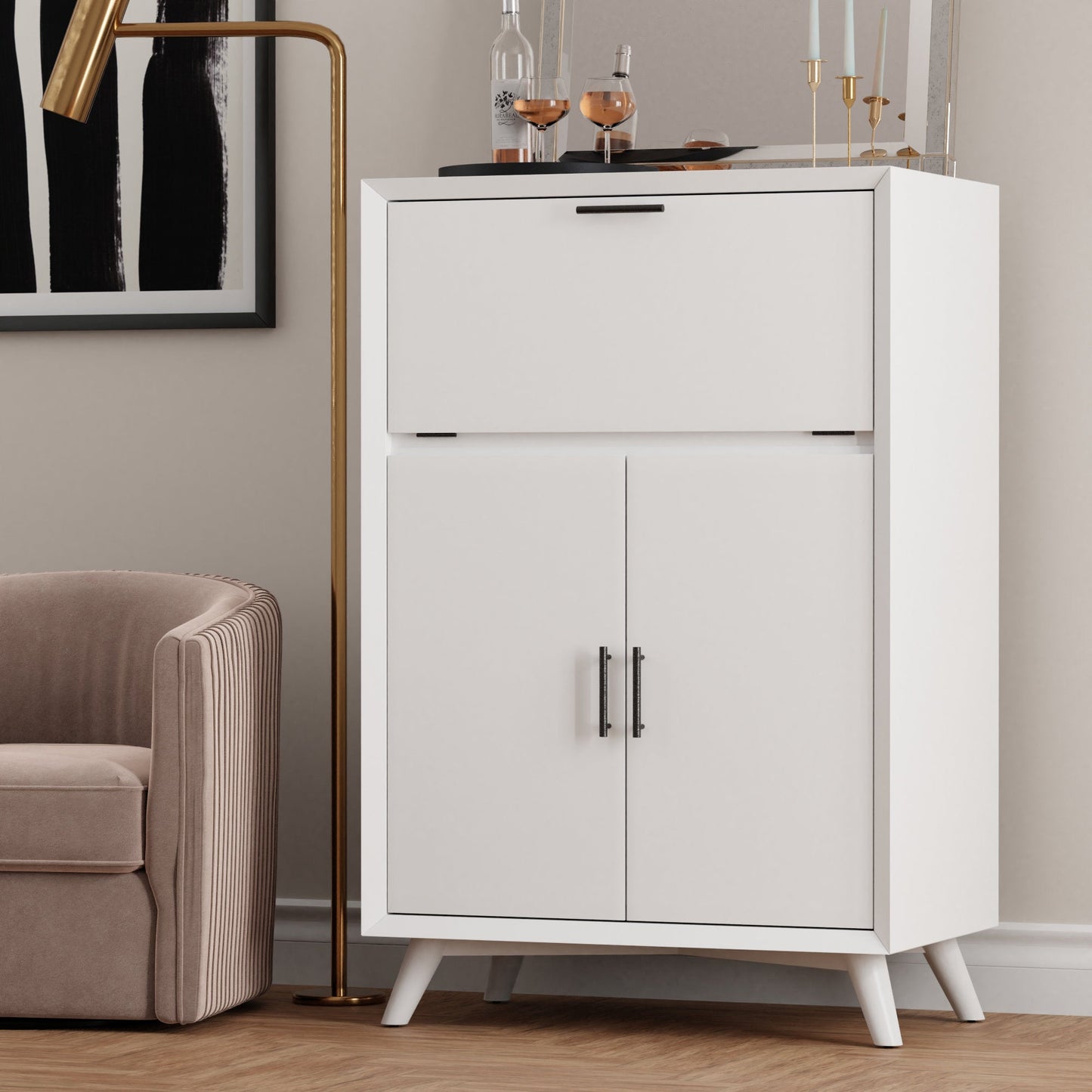 Flynn Large Bar Cabinet, White - Alpine Furniture