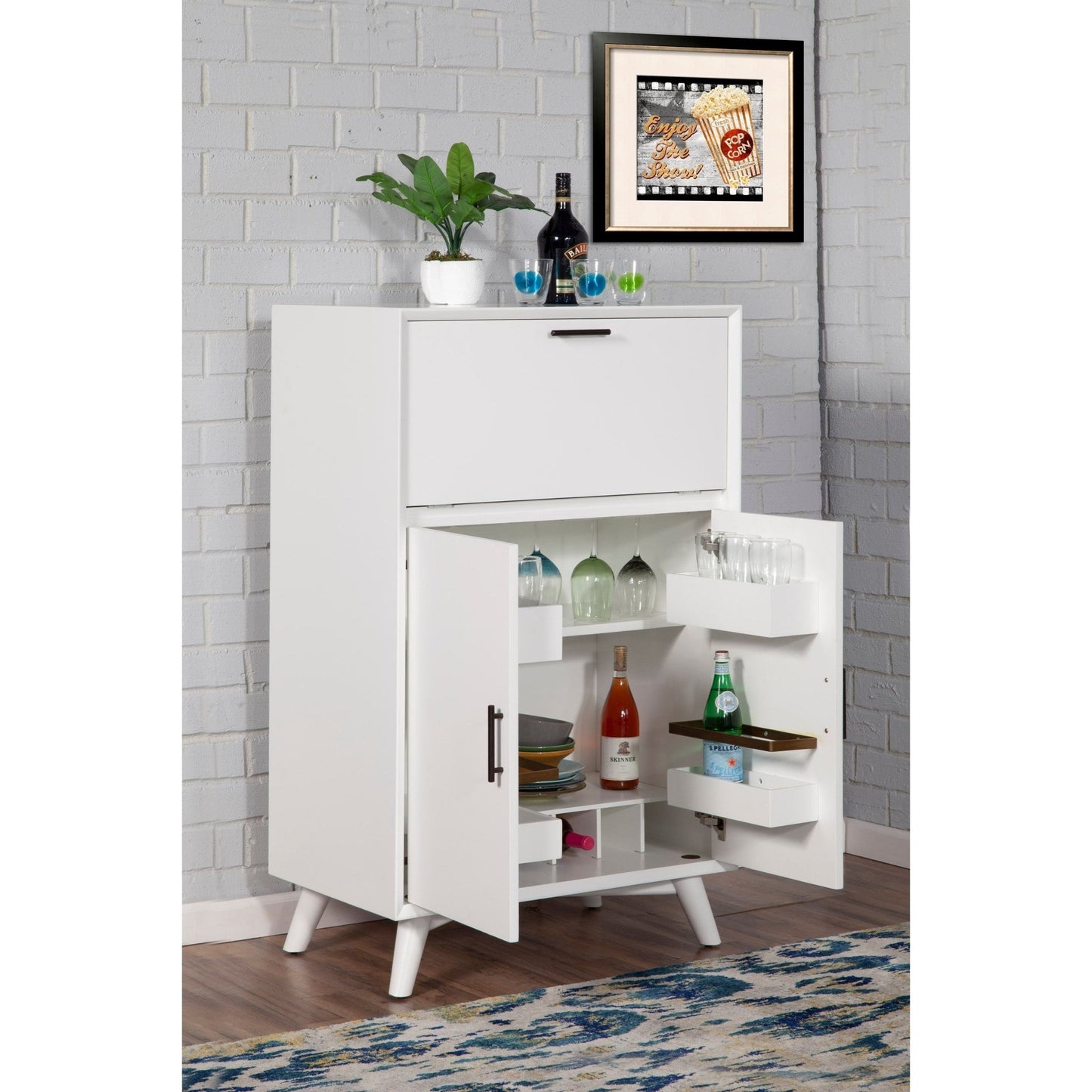 Flynn Large Bar Cabinet, White - Alpine Furniture