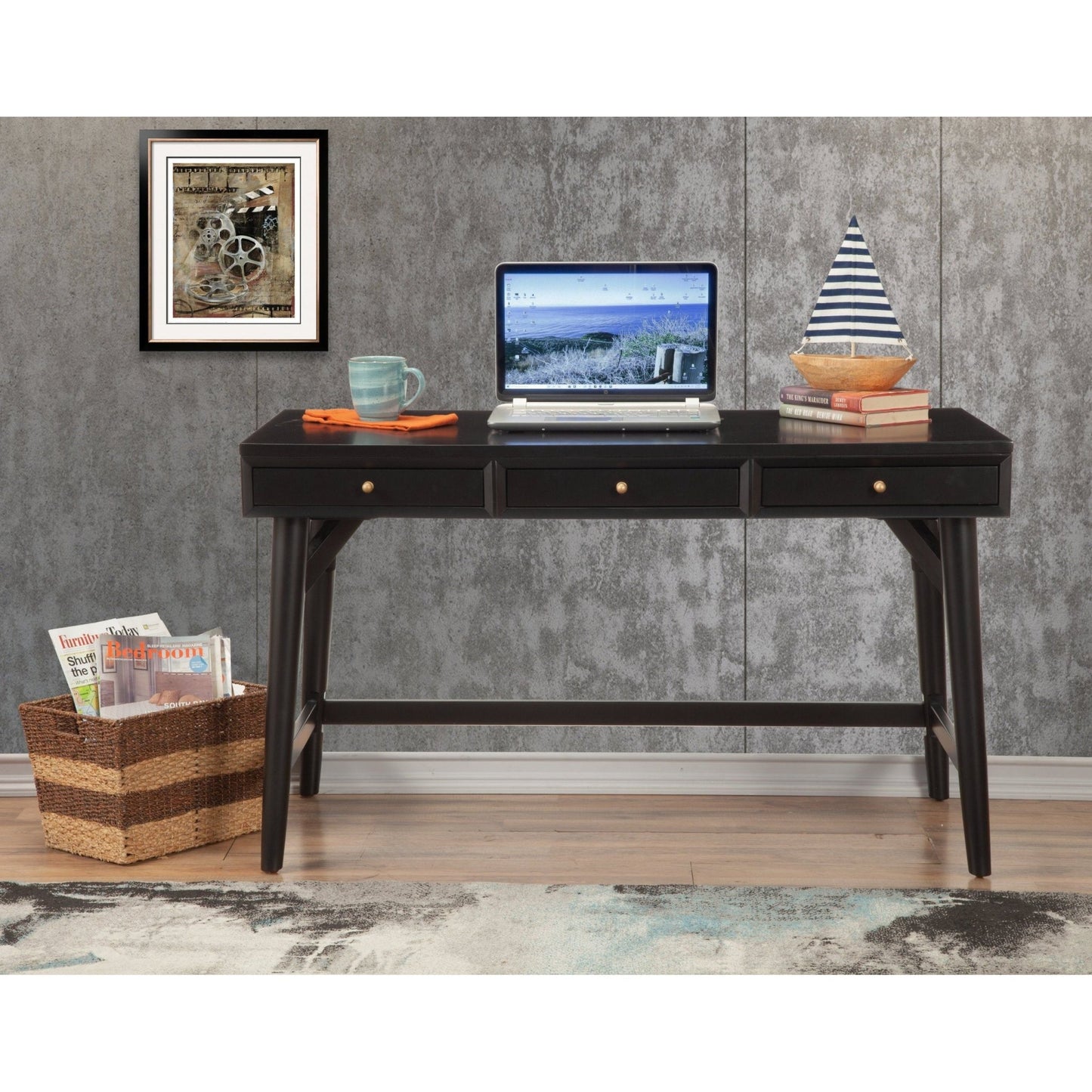 Flynn Large Desk, Black - Alpine Furniture