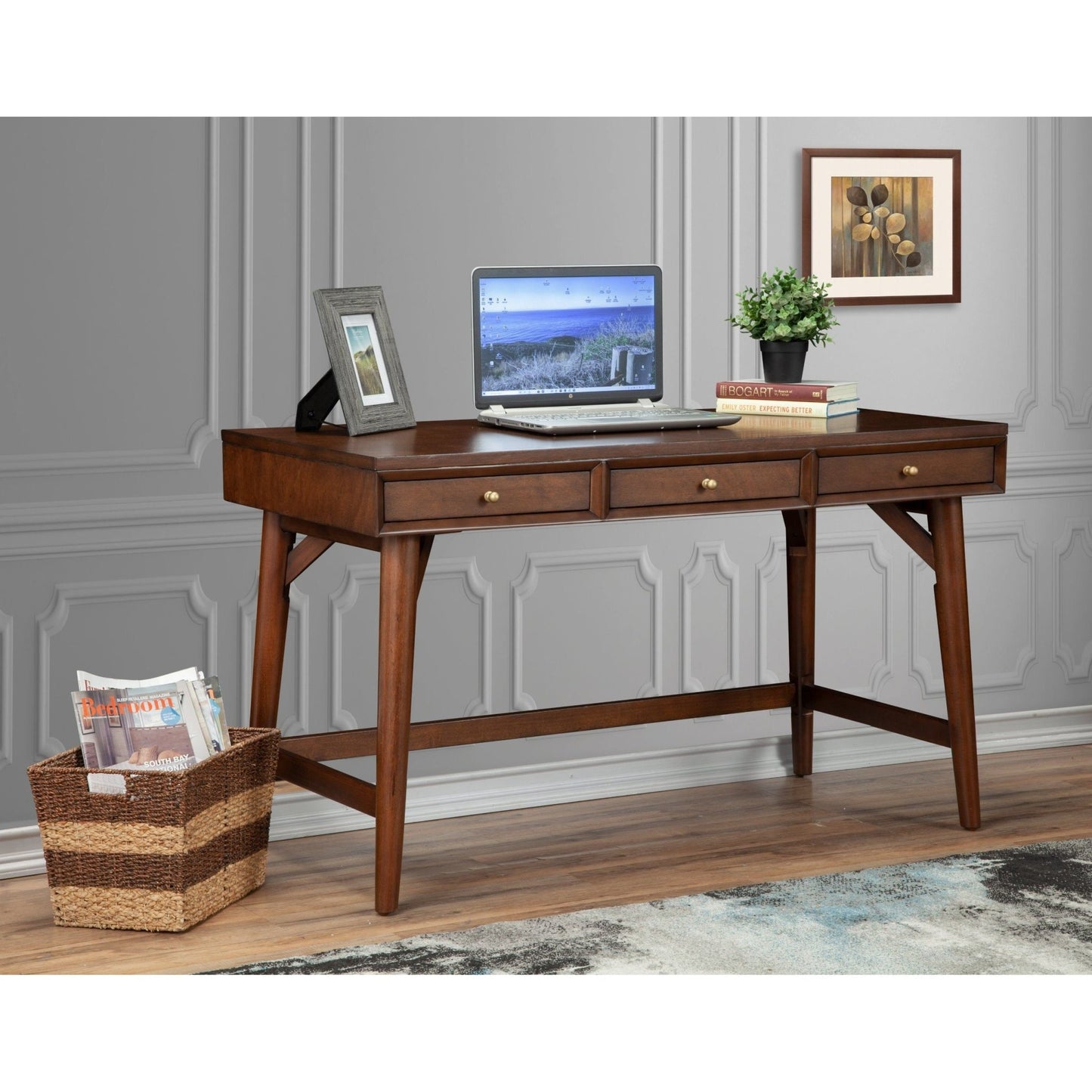 Flynn Large Desk, Walnut - Alpine Furniture