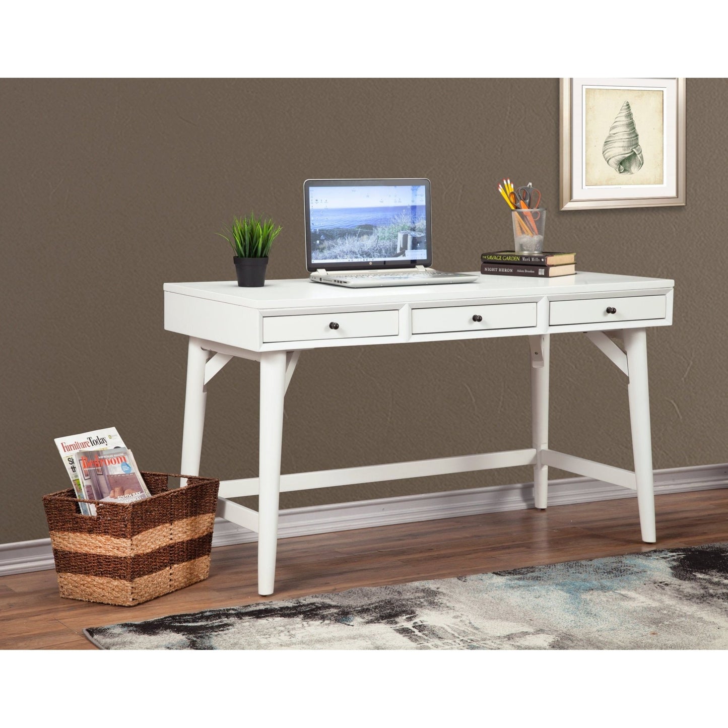 Flynn Large Desk, White - Alpine Furniture