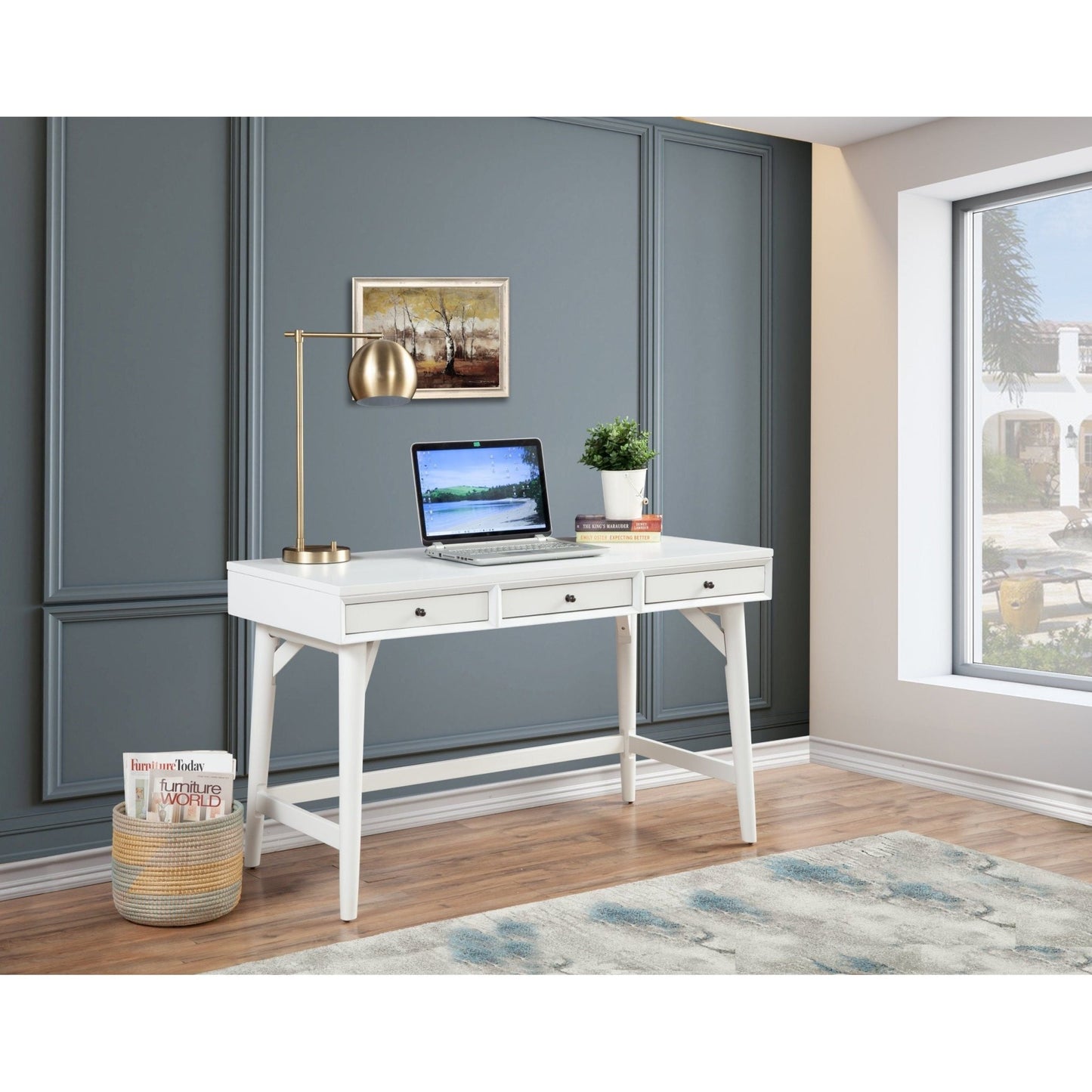 Flynn Large Desk, White - Alpine Furniture