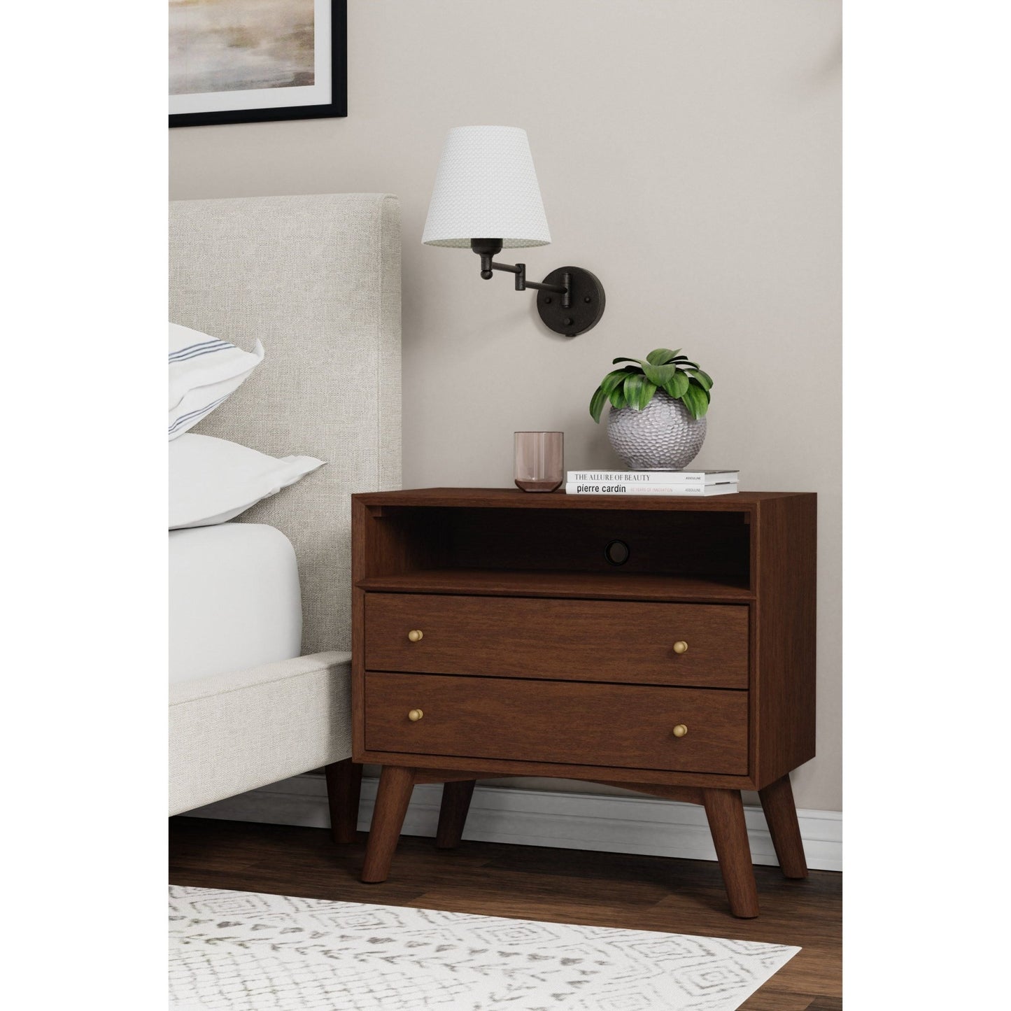 Flynn Large Nightstand, Walnut - Alpine Furniture