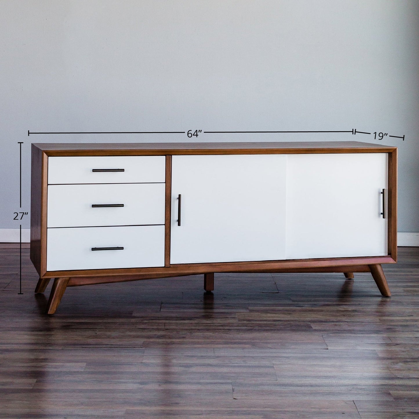 Flynn Large TV Console, Acorn/White - Alpine Furniture