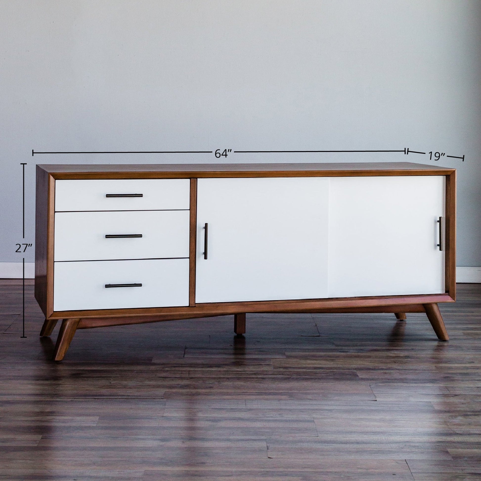 Flynn Large TV Console, Acorn/White - Alpine Furniture