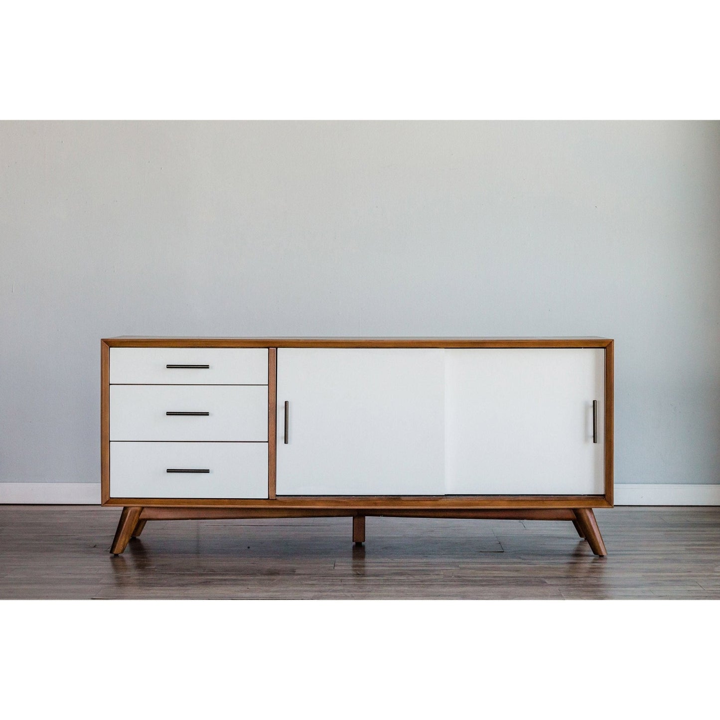 Flynn Large TV Console, Acorn/White - Alpine Furniture