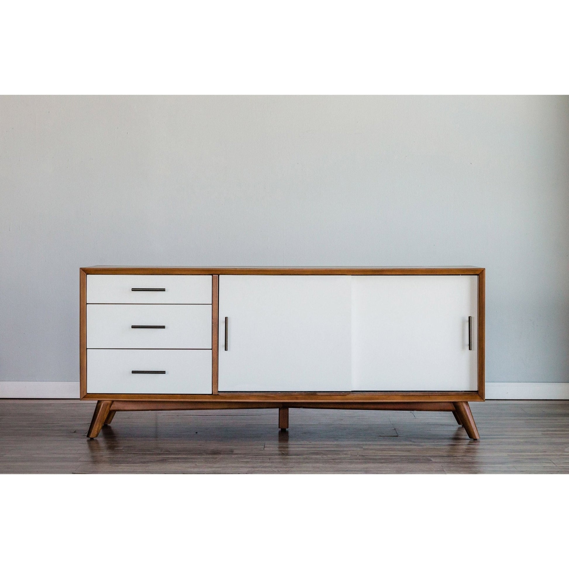 Flynn Large TV Console, Acorn/White - Alpine Furniture