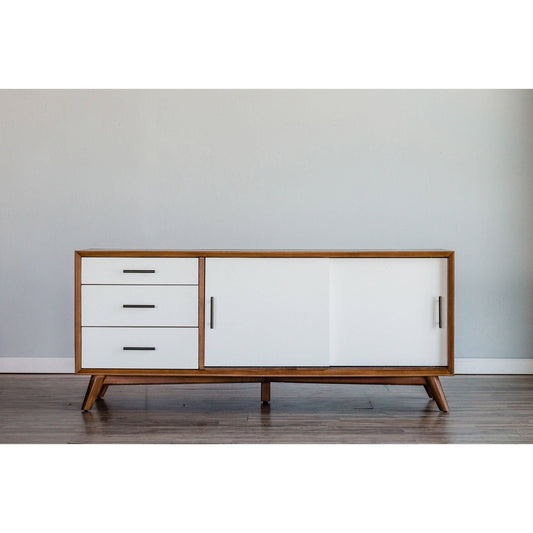 Flynn Large TV Console, Acorn/White - Alpine Furniture