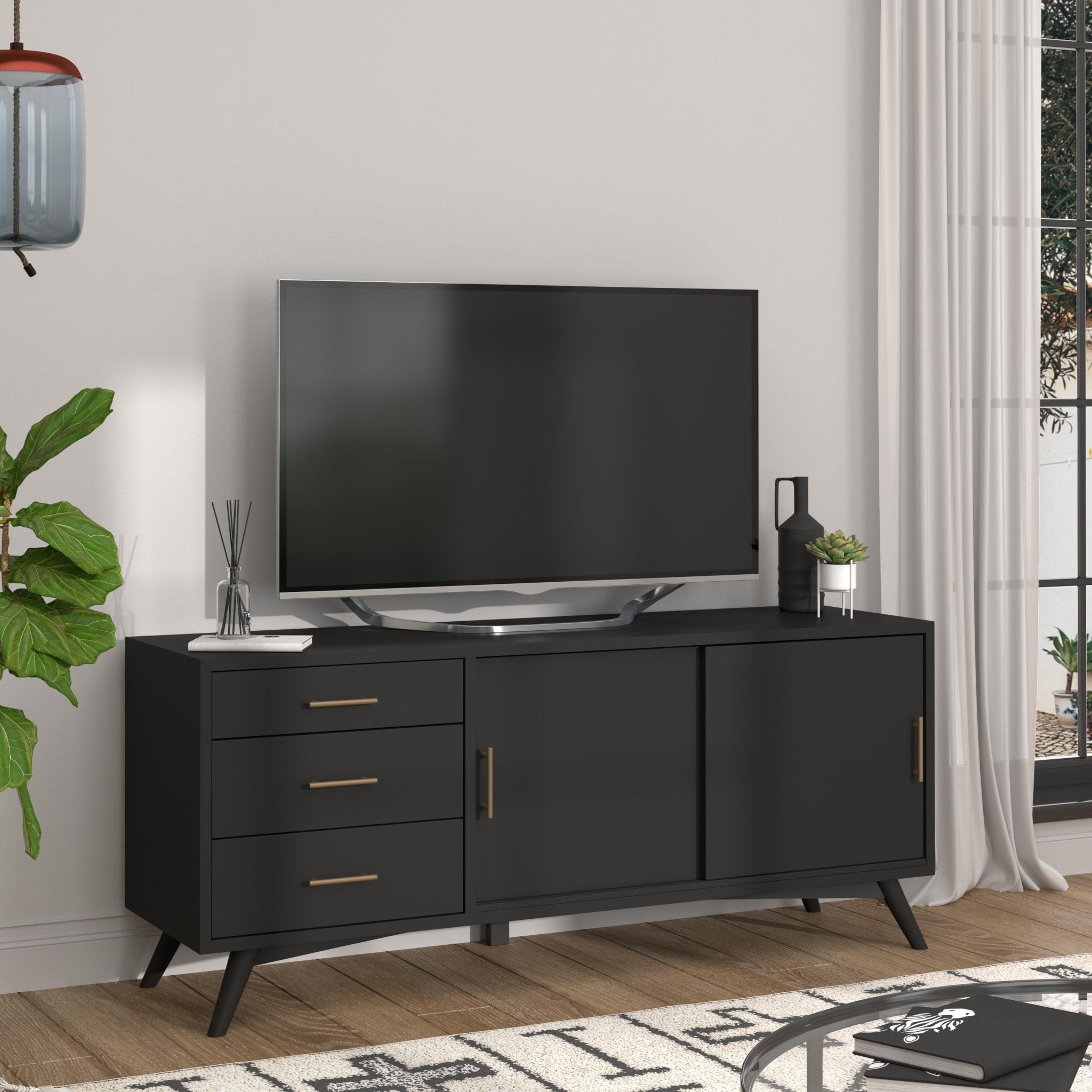 Alpine Furniture Flynn Black Large TV Console Alpine Furniture Flynn Black Large TV Console