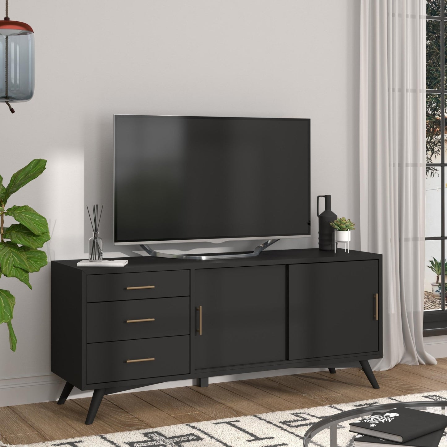 Flynn Large TV Console, Black - Alpine Furniture