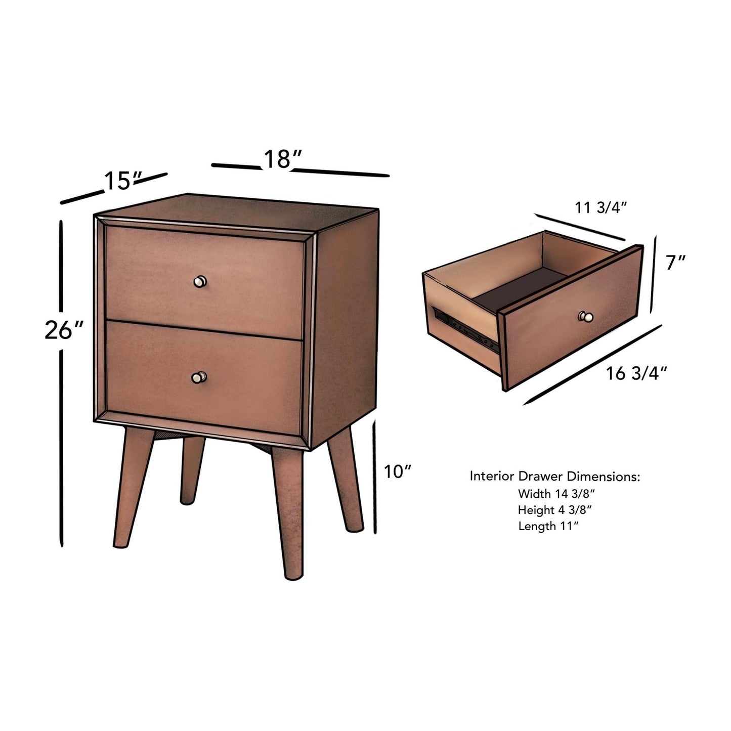 Flynn Nightstand, Acorn - Alpine Furniture