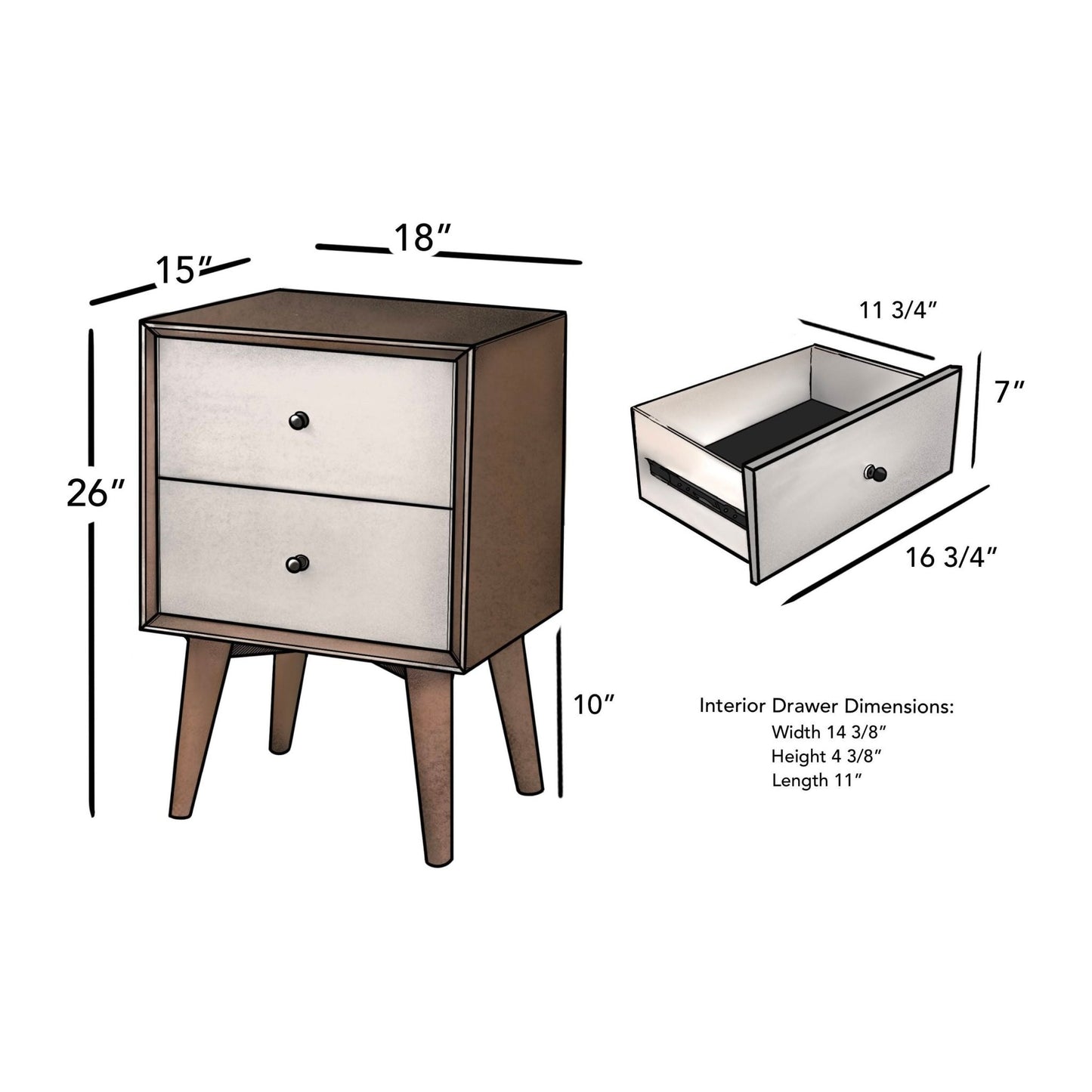 Flynn Nightstand, Acorn/White - Alpine Furniture