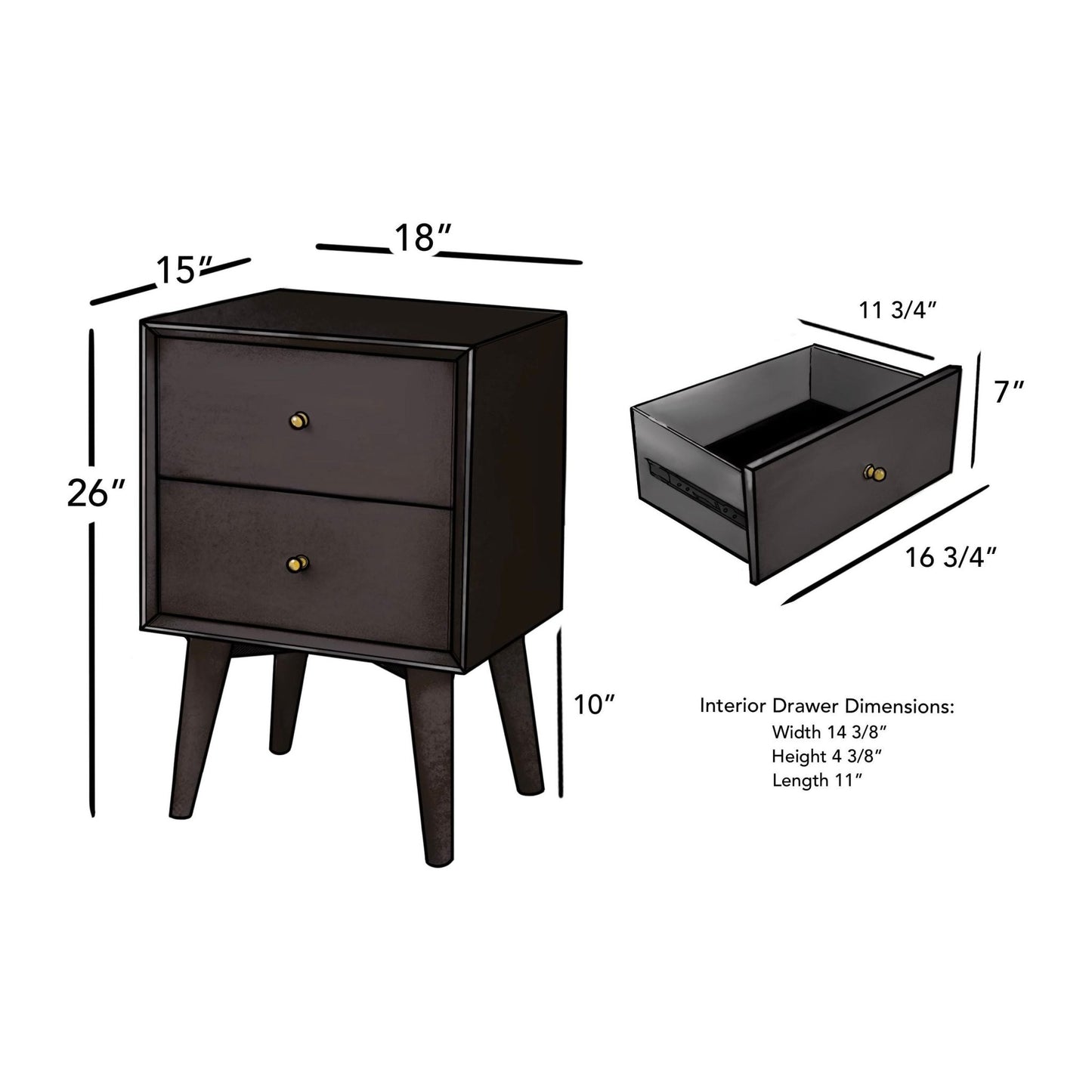 Flynn Nightstand, Black - Alpine Furniture