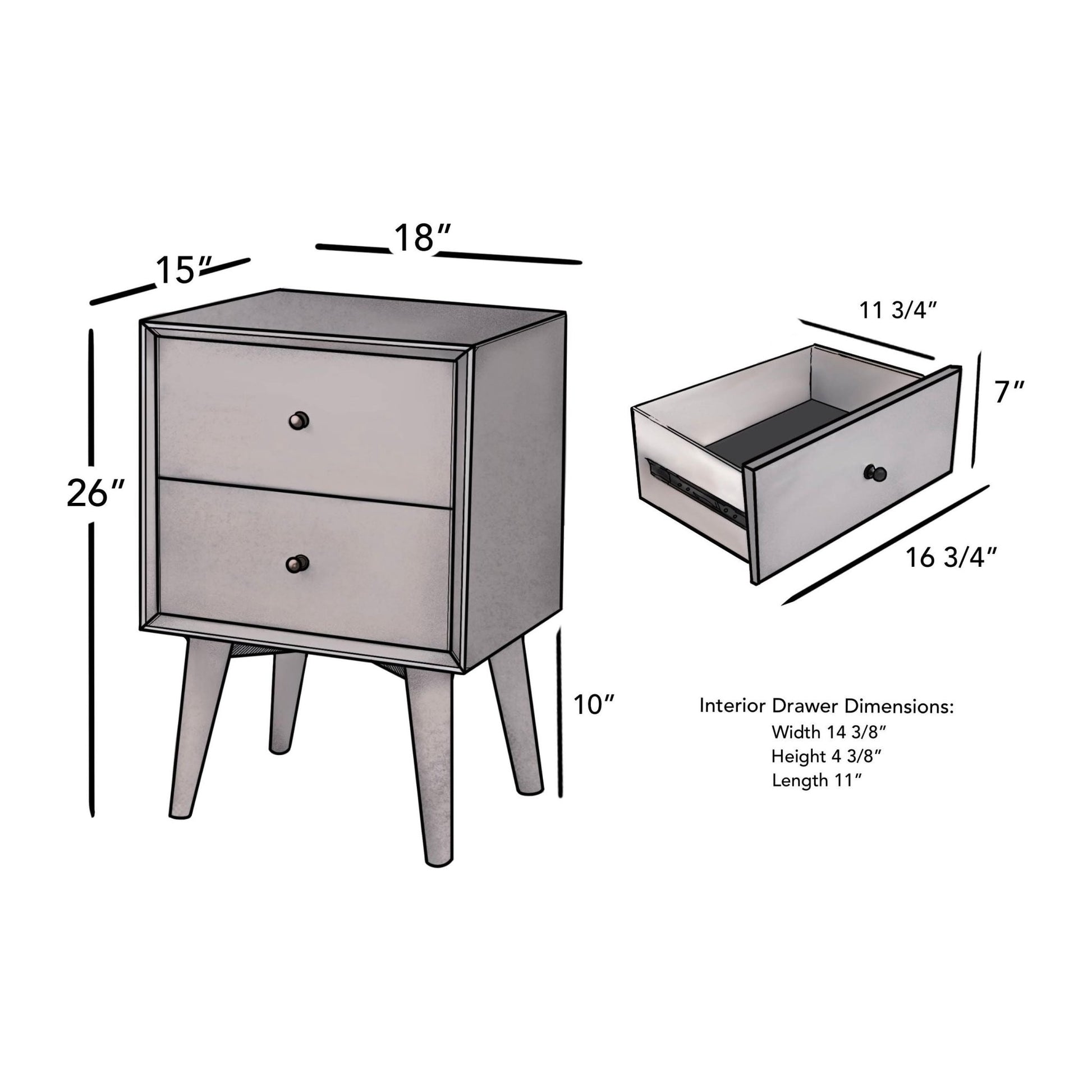 Flynn Nightstand, Gray - Alpine Furniture