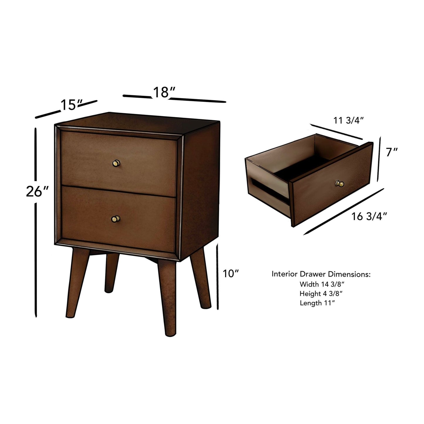 Flynn Nightstand, Walnut - Alpine Furniture