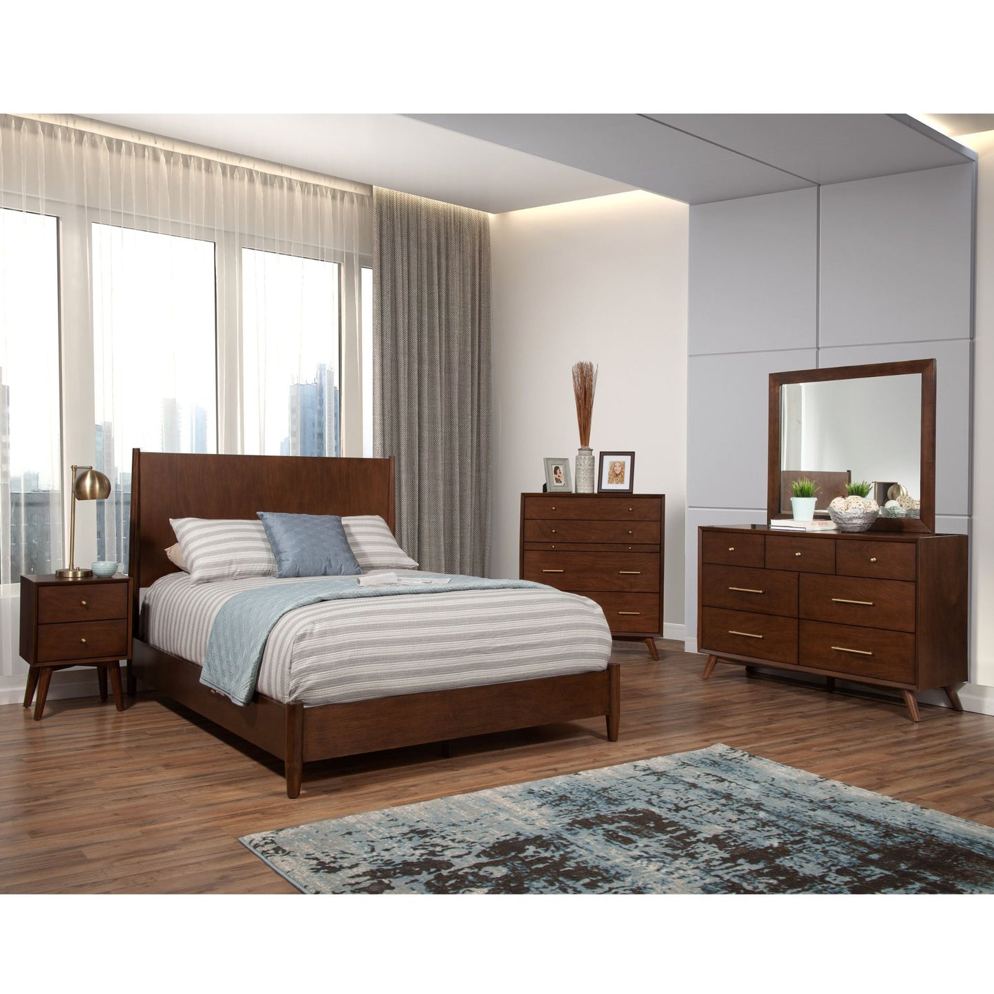 Flynn Platform Bed, Walnut - Alpine Furniture