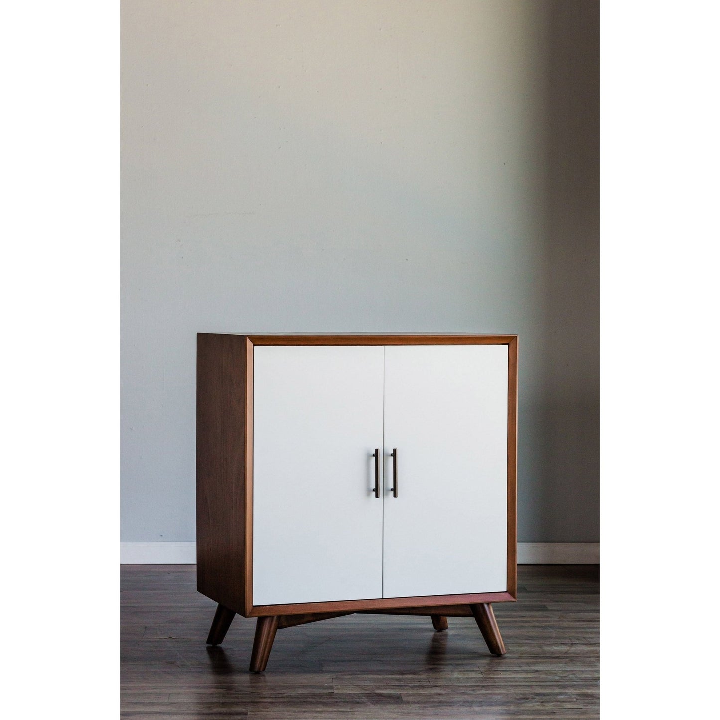 Flynn Small Bar Cabinet, Acorn/White - Alpine Furniture