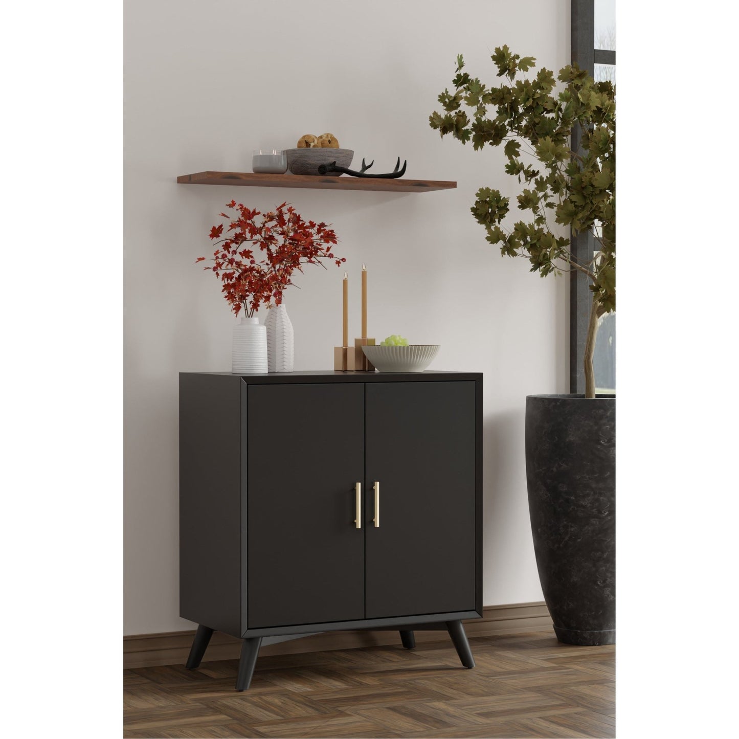 Flynn Small Bar Cabinet, Black - Alpine Furniture