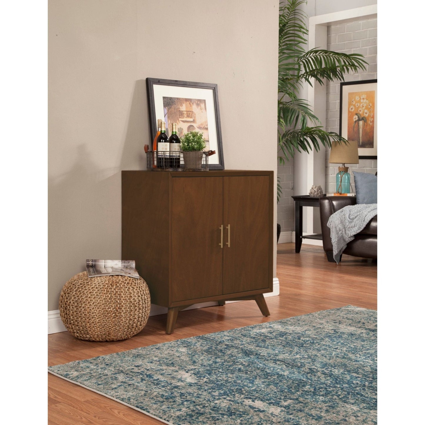 Flynn Small Bar Cabinet, Walnut - Alpine Furniture